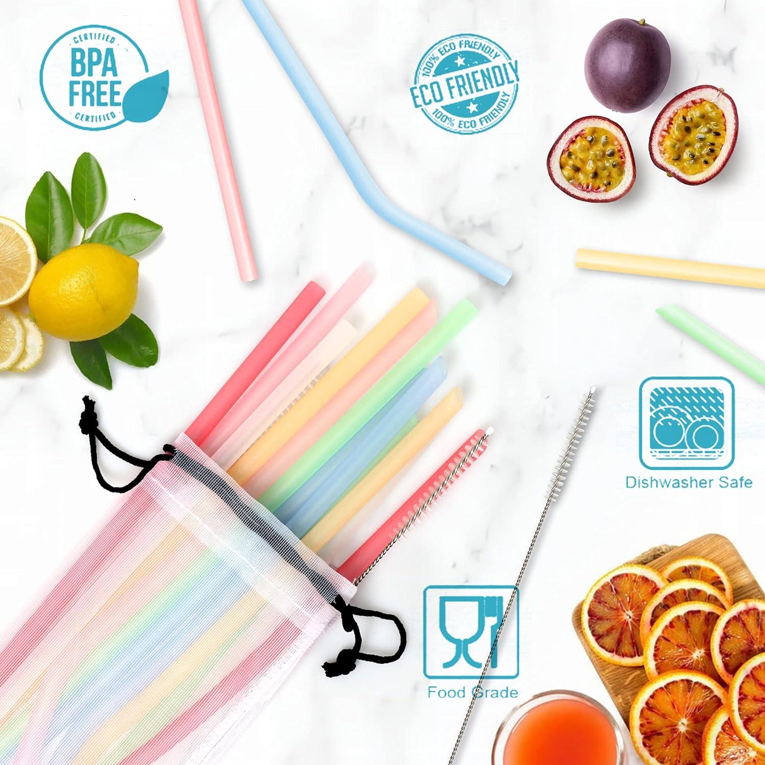 Paquete de 12 Popotes de Silicona Reutilizables SPLF - Ecológicos