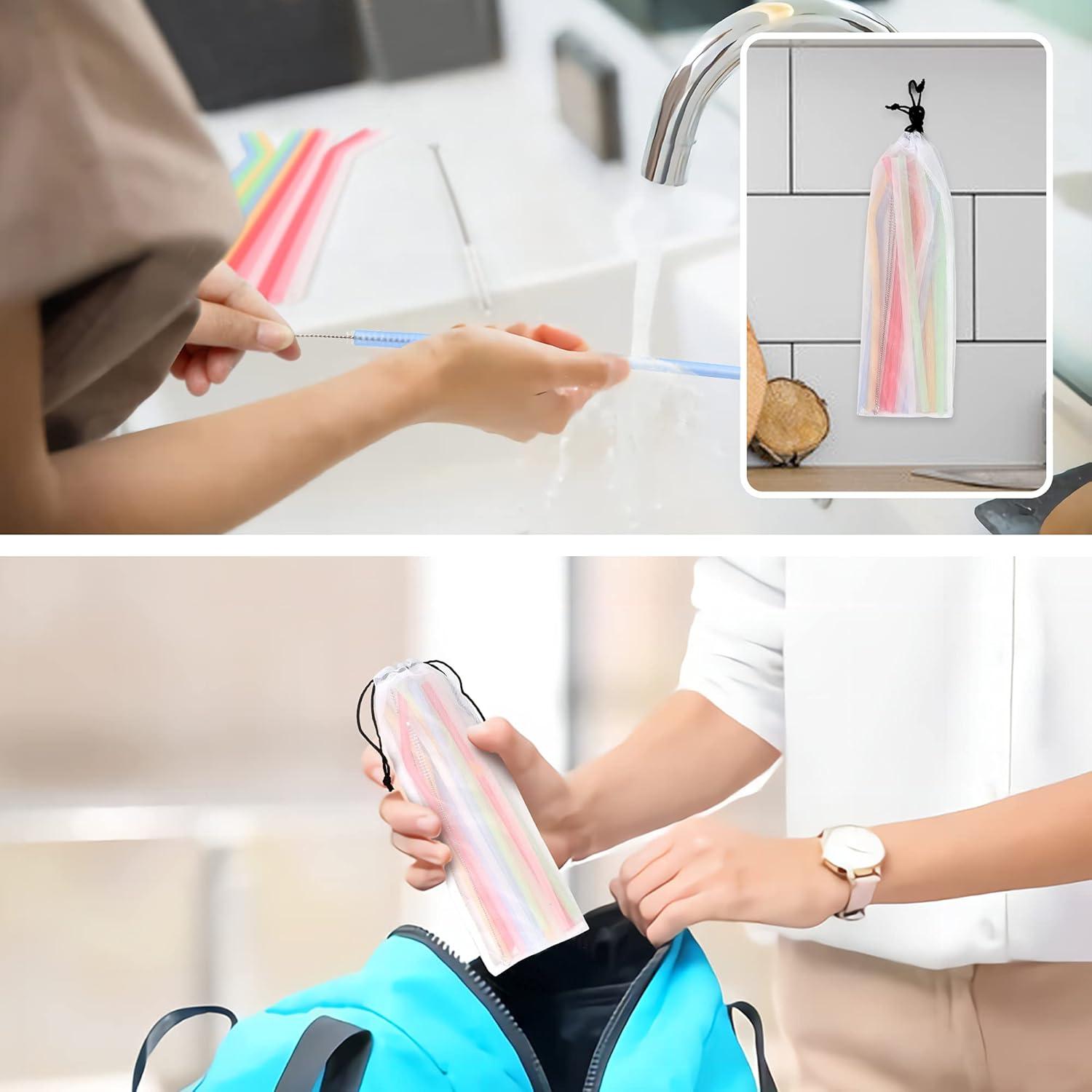 Paquete de 12 Popotes de Silicona Reutilizables SPLF - Ecológicos