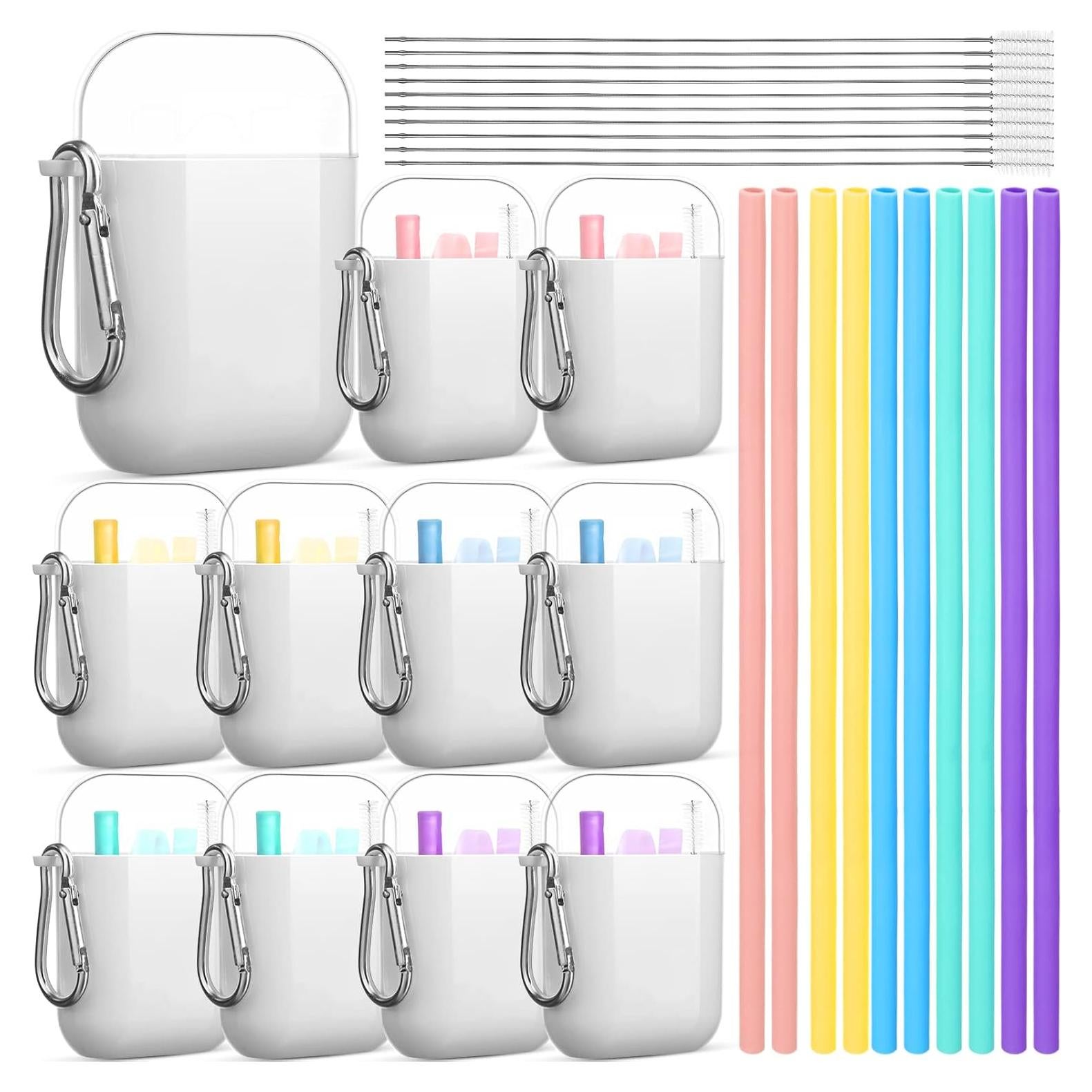 Set de 10 Pajitas de Silicona Reutilizables Mumufy con Estuche