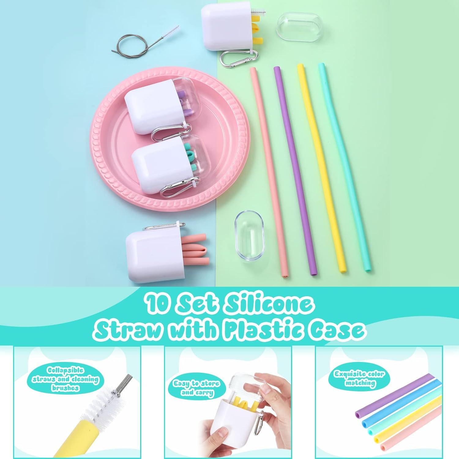 Set de 10 Pajitas de Silicona Reutilizables Mumufy con Estuche