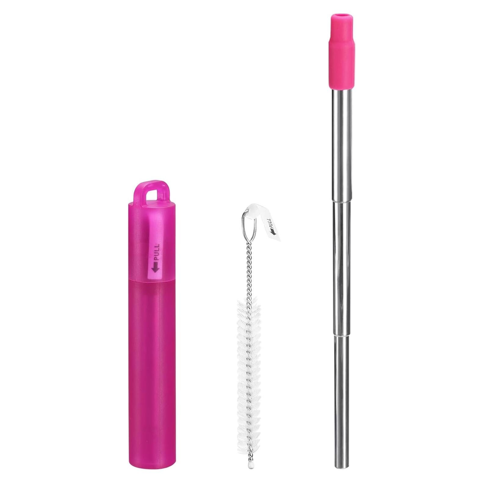 Pajitas de Metal Reutilizables uxcell Telescópicas 9.5-21 cm Fucsia
