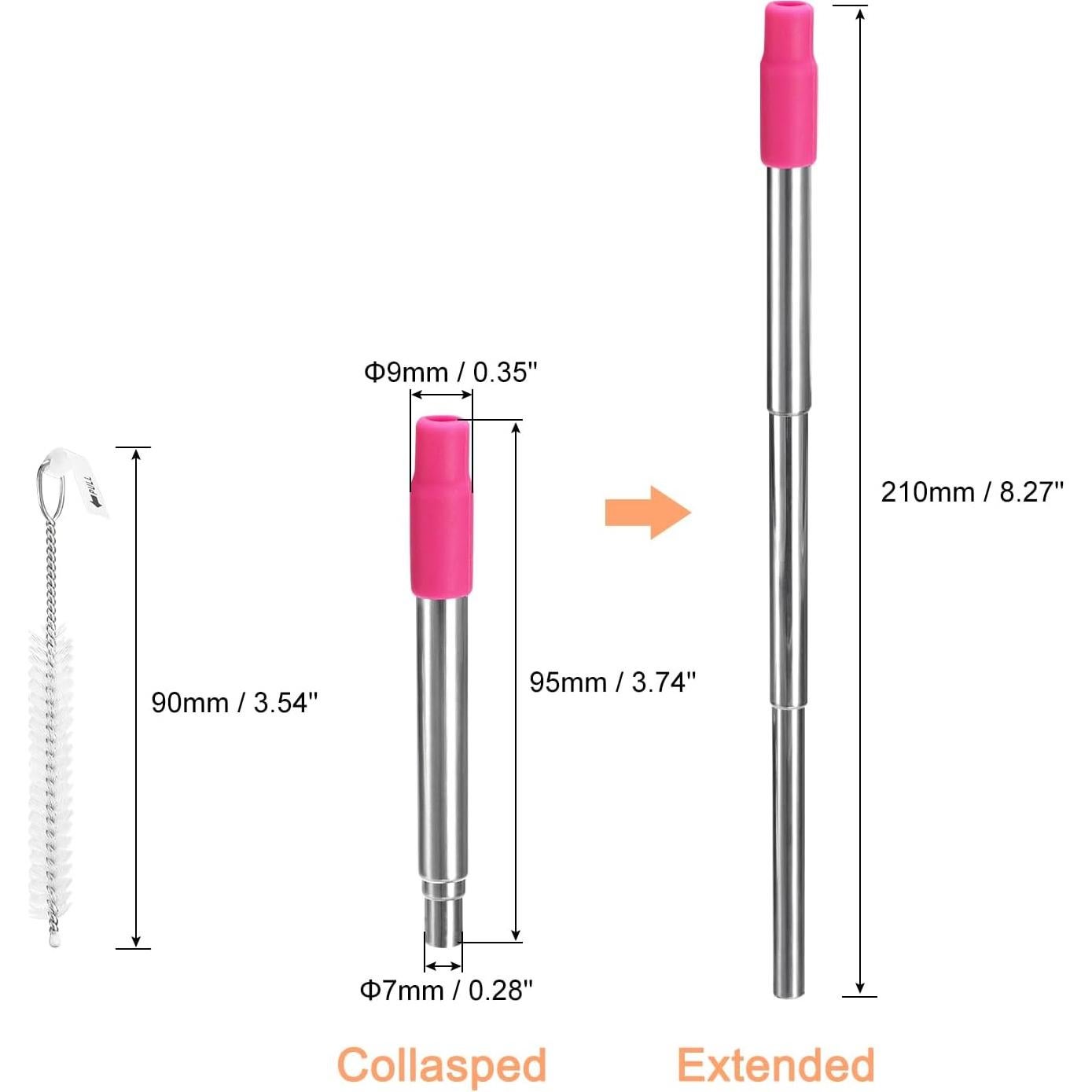 Pajitas de Metal Reutilizables uxcell Telescópicas 9.5-21 cm Fucsia