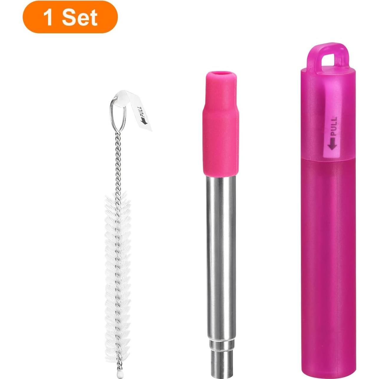 Pajitas de Metal Reutilizables uxcell Telescópicas 9.5-21 cm Fucsia