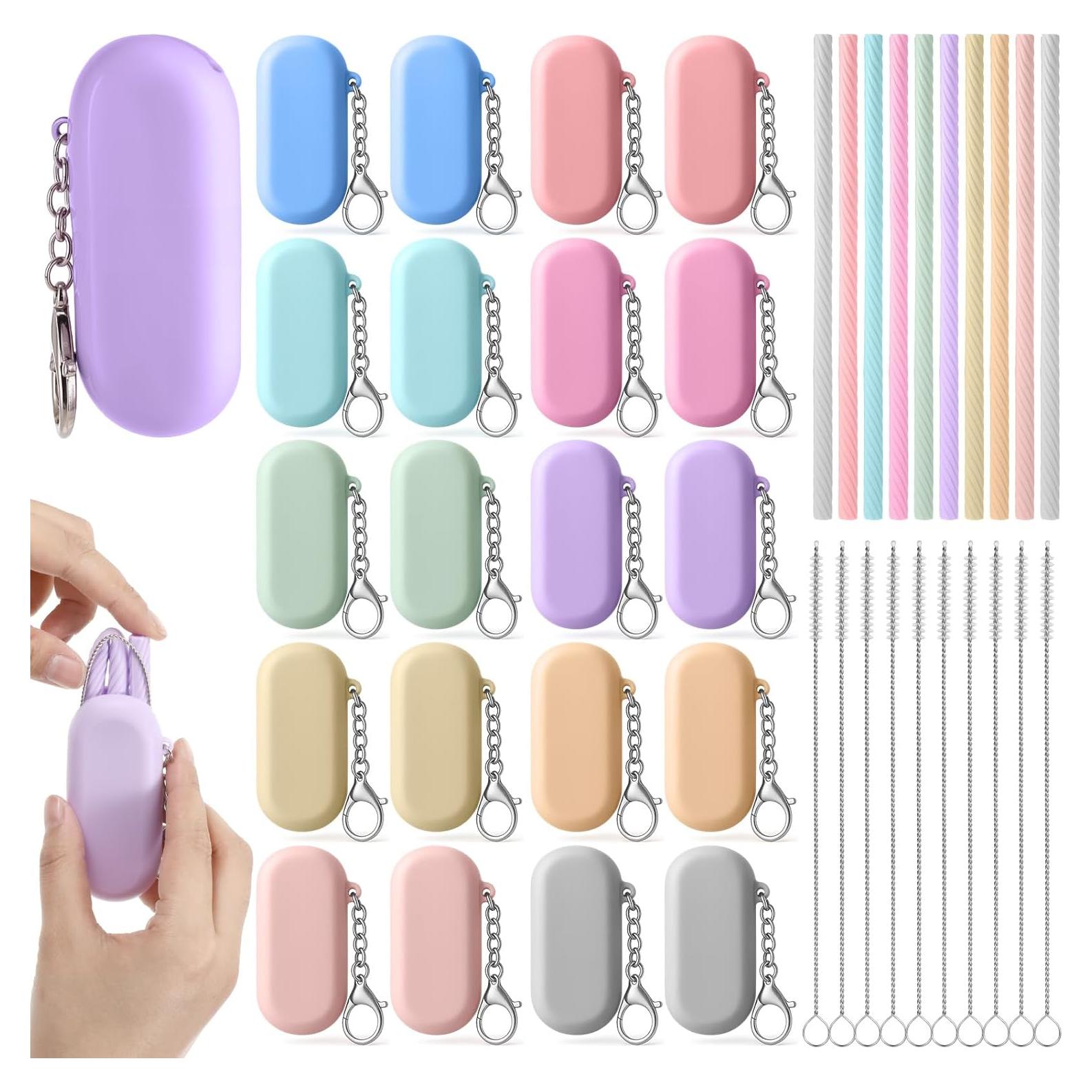 20 Popotes Reutilizables de Silicona BOHUIZ con Estuche y Cepillos