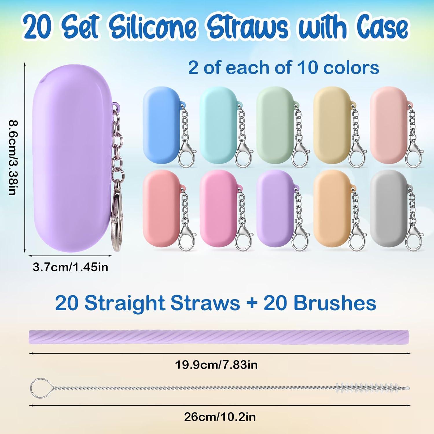 20 Popotes Reutilizables de Silicona BOHUIZ con Estuche y Cepillos