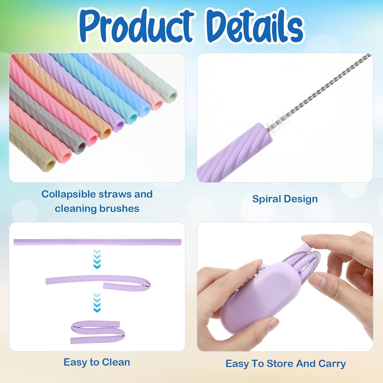 20 Popotes Reutilizables de Silicona BOHUIZ con Estuche y Cepillos