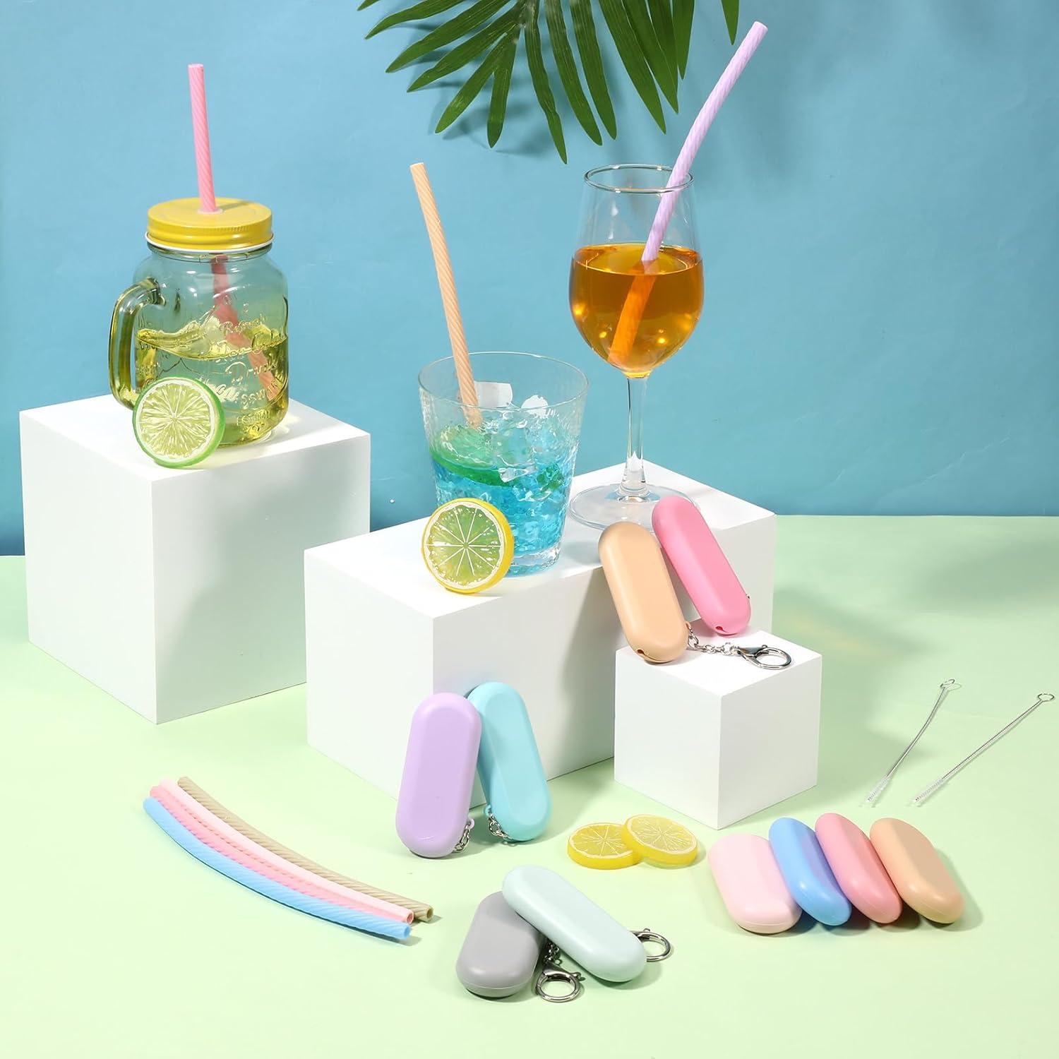 20 Popotes Reutilizables de Silicona BOHUIZ con Estuche y Cepillos