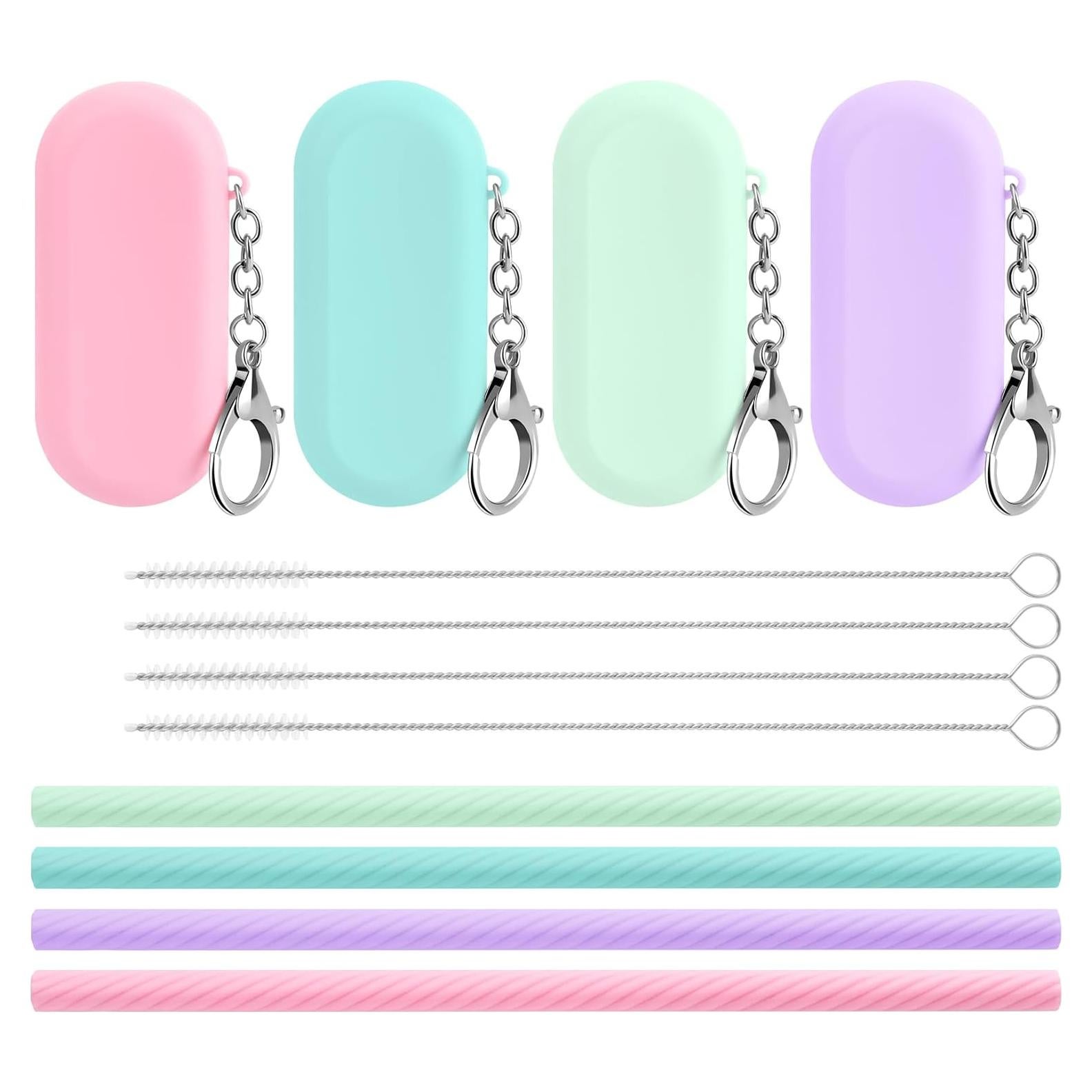 Set de 4 Popotes de Silicona Reutilizables XoGiyu con Estuche