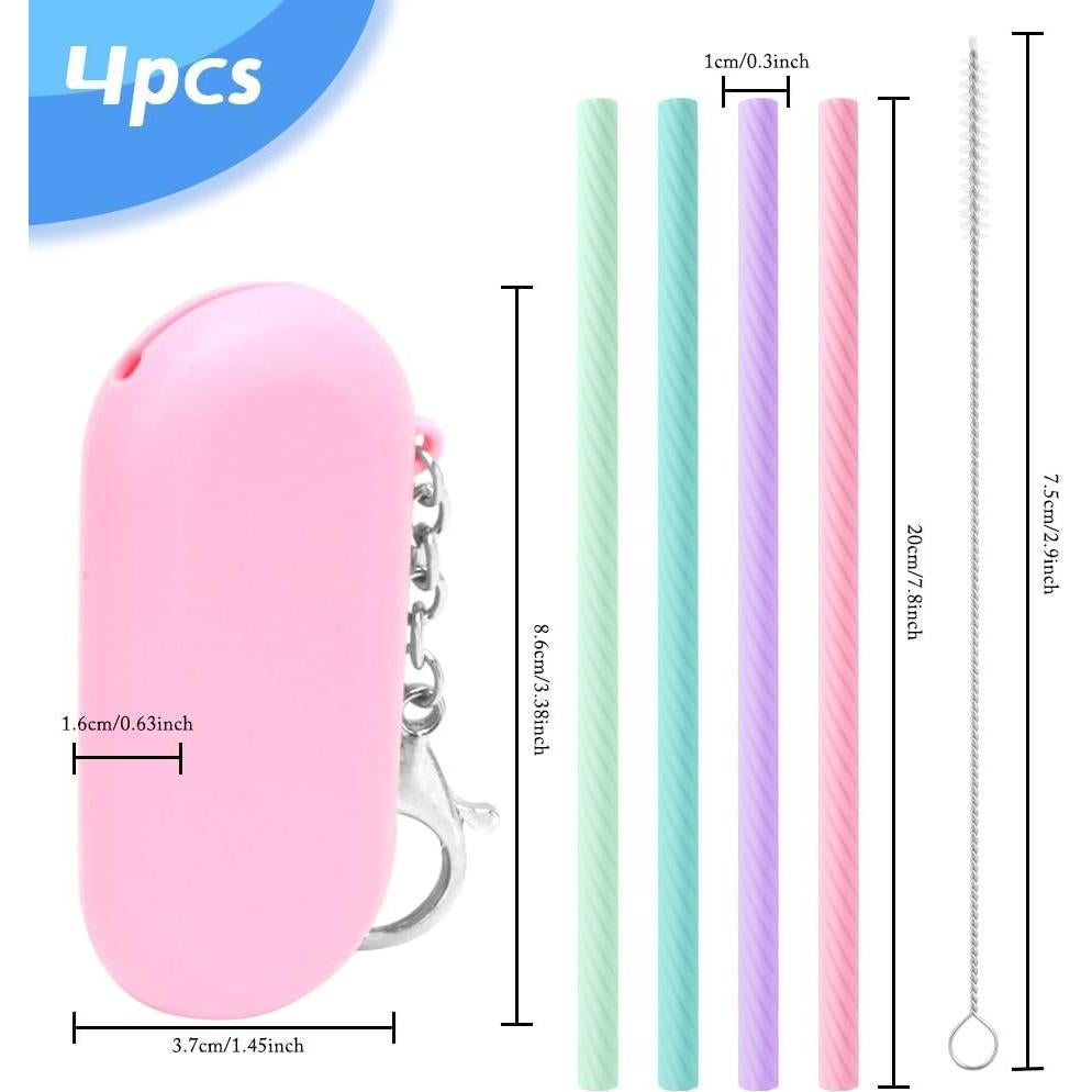 Set de 4 Popotes de Silicona Reutilizables XoGiyu con Estuche