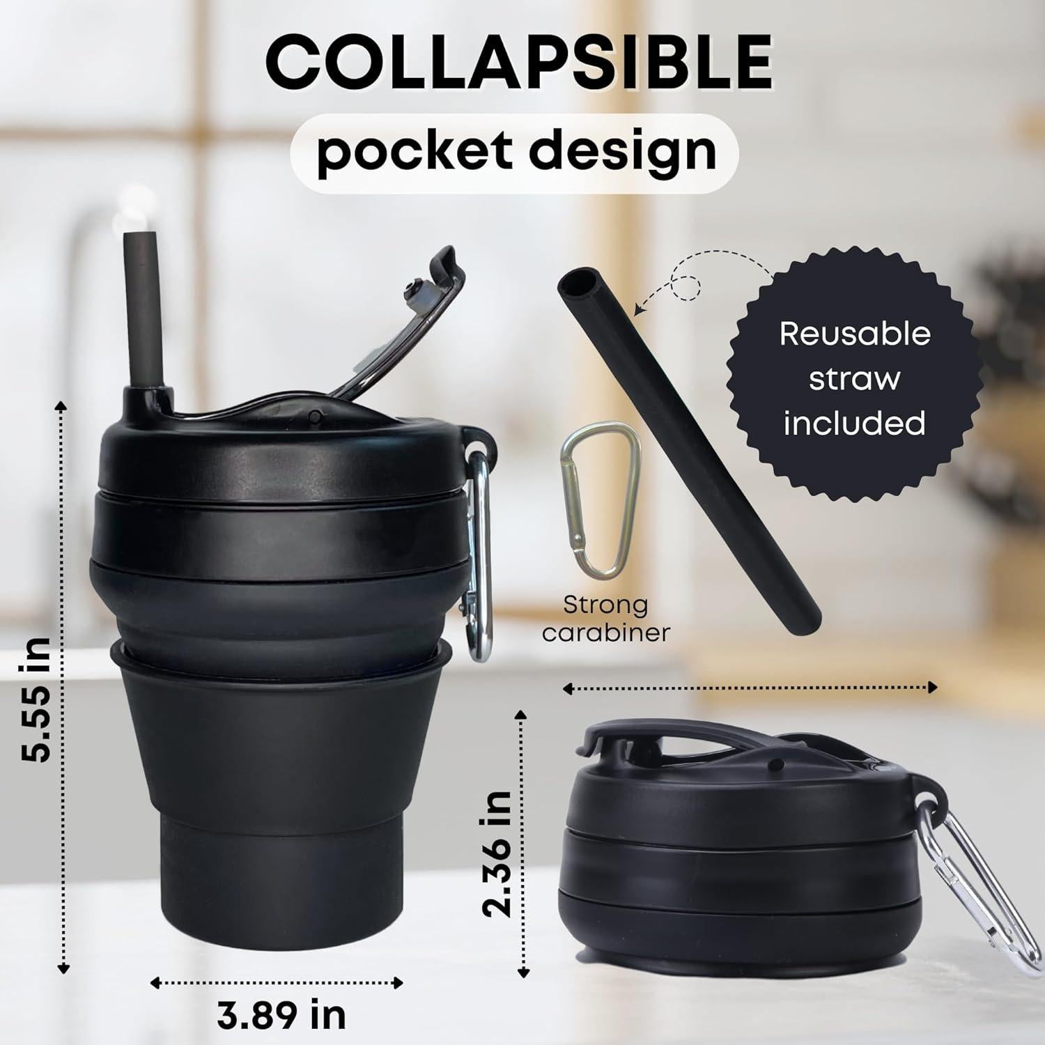 Taza de Café Plegable Reutilizable YARO 16oz Negra