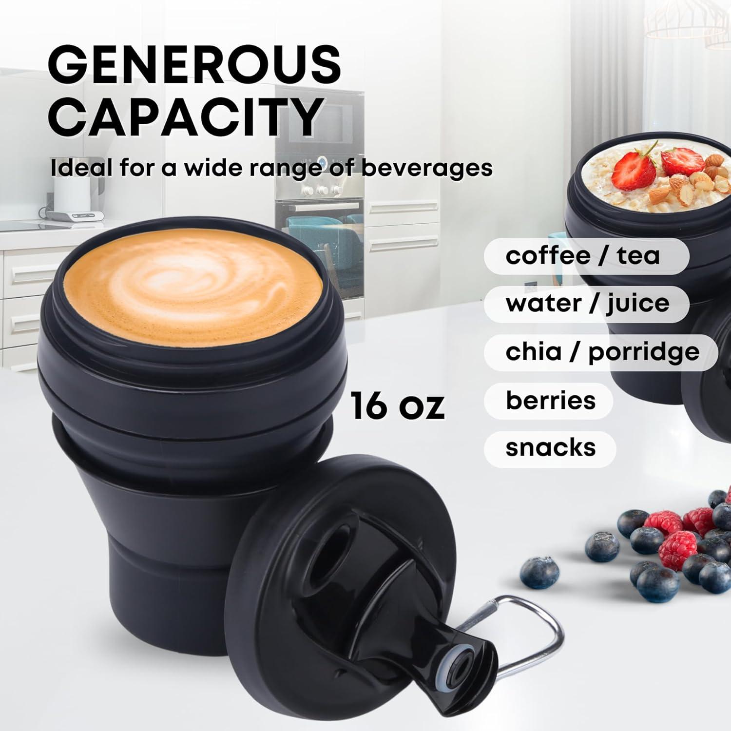 Taza de Café Plegable Reutilizable YARO 16oz Negra