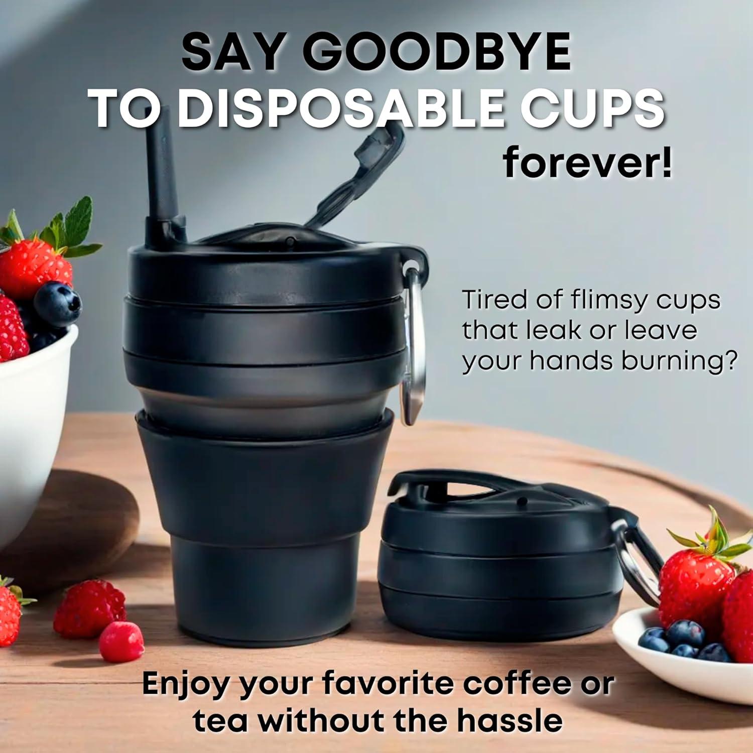 Taza de Café Plegable Reutilizable YARO 16oz Negra