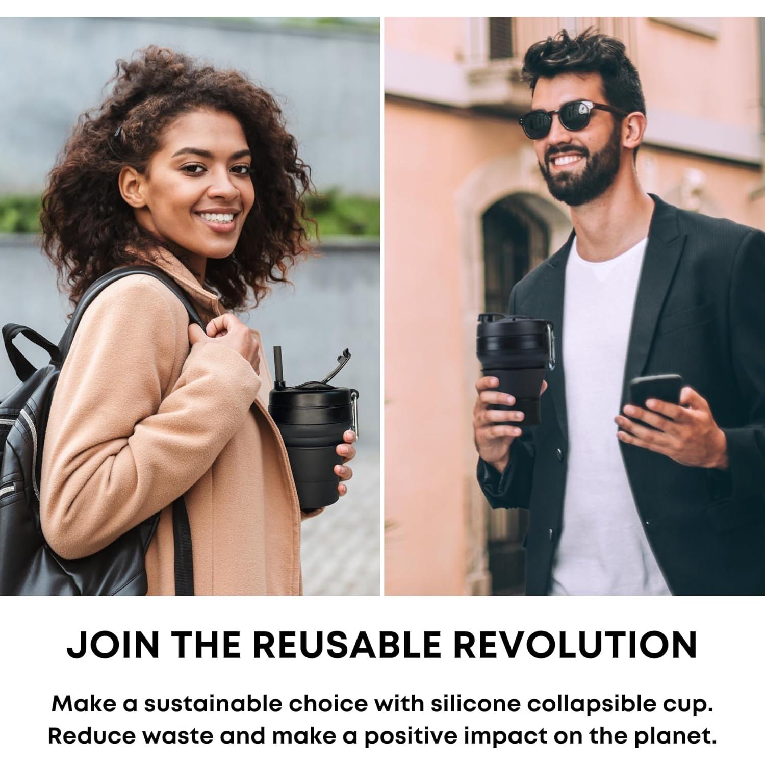 Taza de Café Plegable Reutilizable YARO 16oz Negra