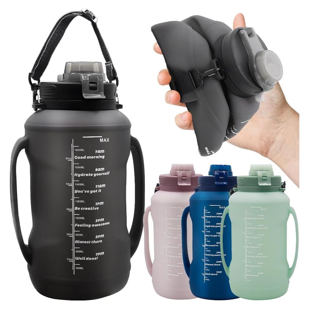 Botella de Agua Plegable LELExilan 1.89L Silicona Negra