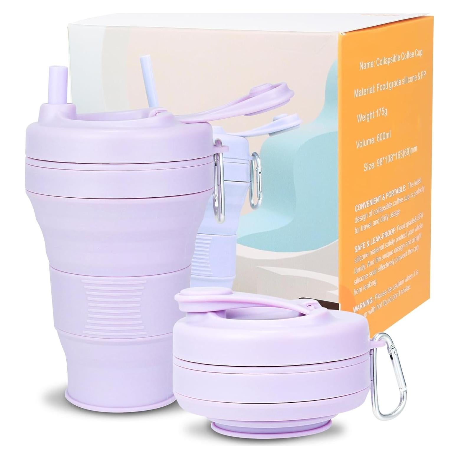 Taza Plegable QJJIPP 20oz Lila Silicona Reutilizable Camping