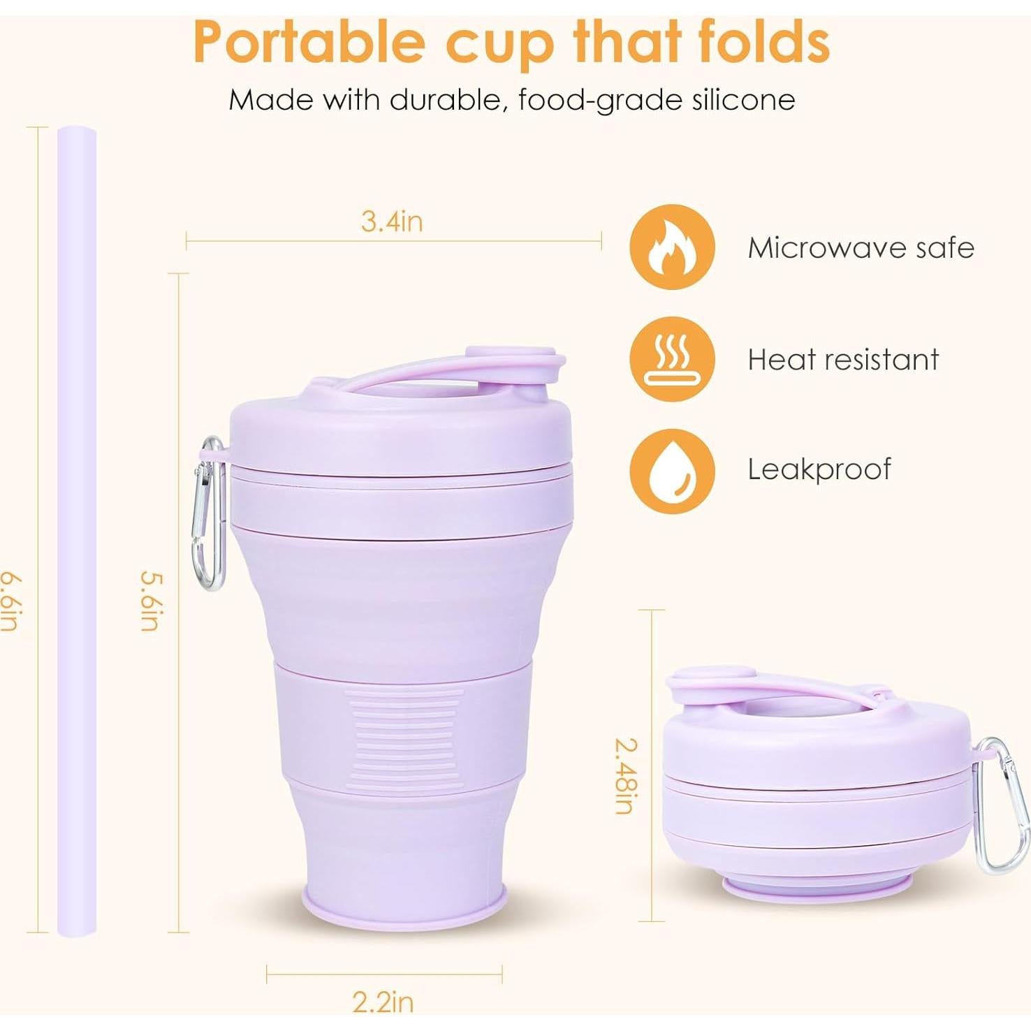 Taza Plegable QJJIPP 20oz Lila Silicona Reutilizable Camping