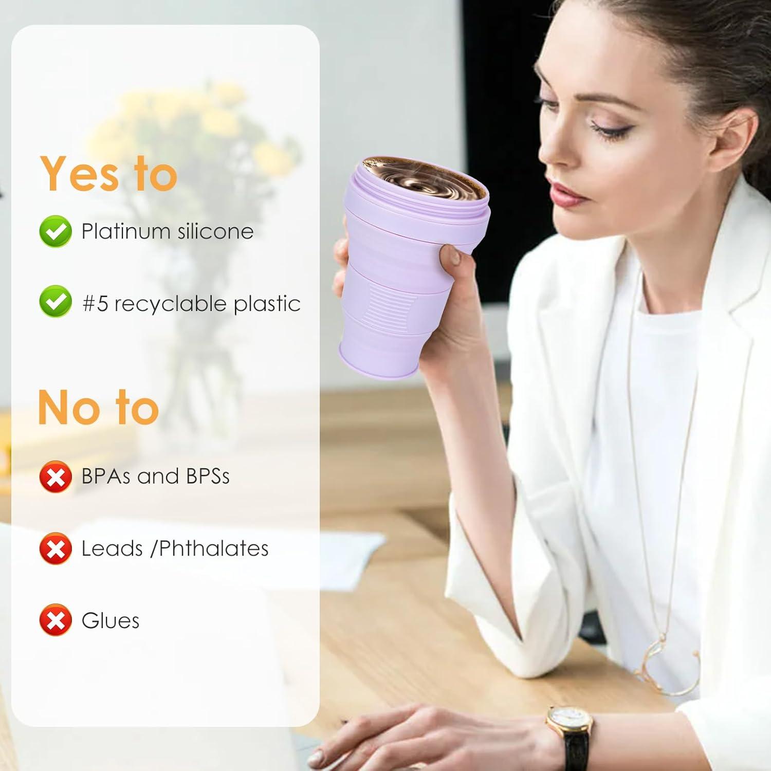 Taza Plegable QJJIPP 20oz Lila Silicona Reutilizable Camping