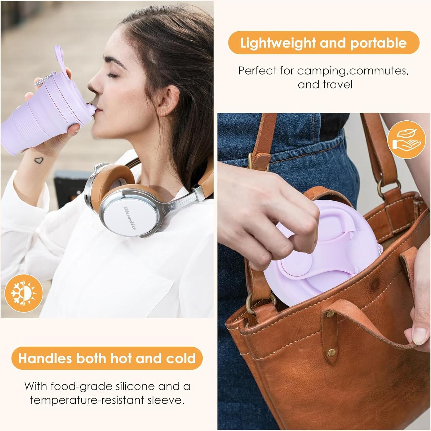 Taza Plegable QJJIPP 20oz Lila Silicona Reutilizable Camping