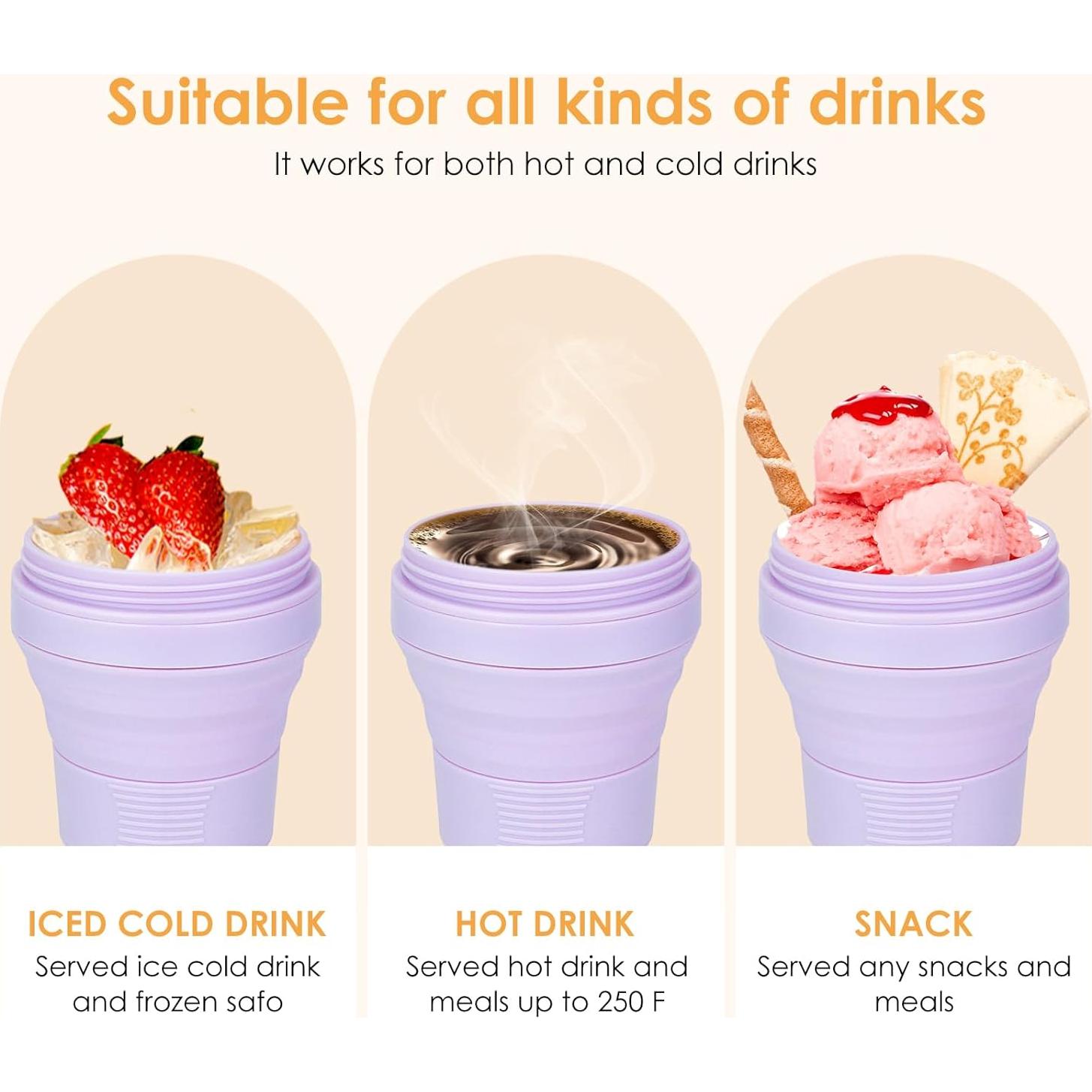 Taza Plegable QJJIPP 20oz Lila Silicona Reutilizable Camping