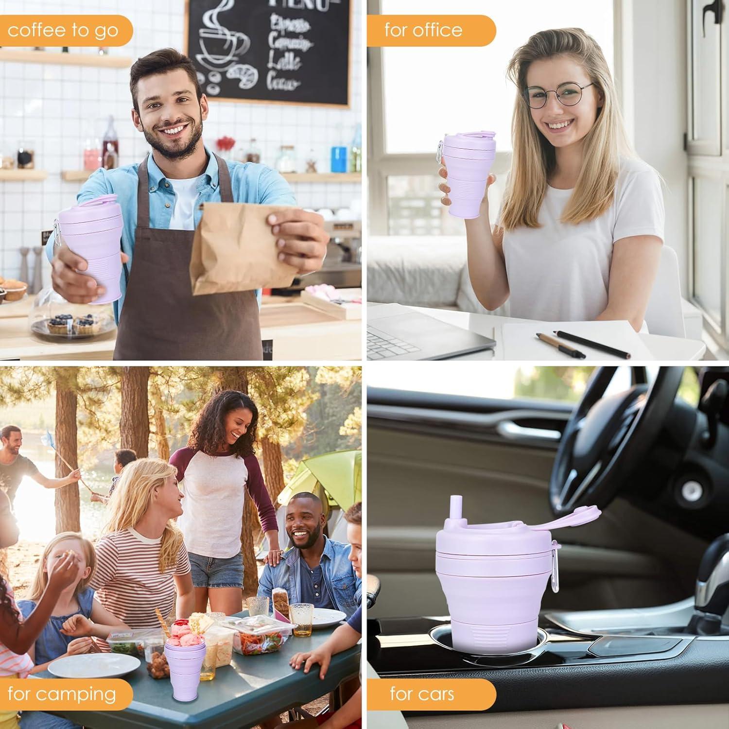 Taza Plegable QJJIPP 20oz Lila Silicona Reutilizable Camping