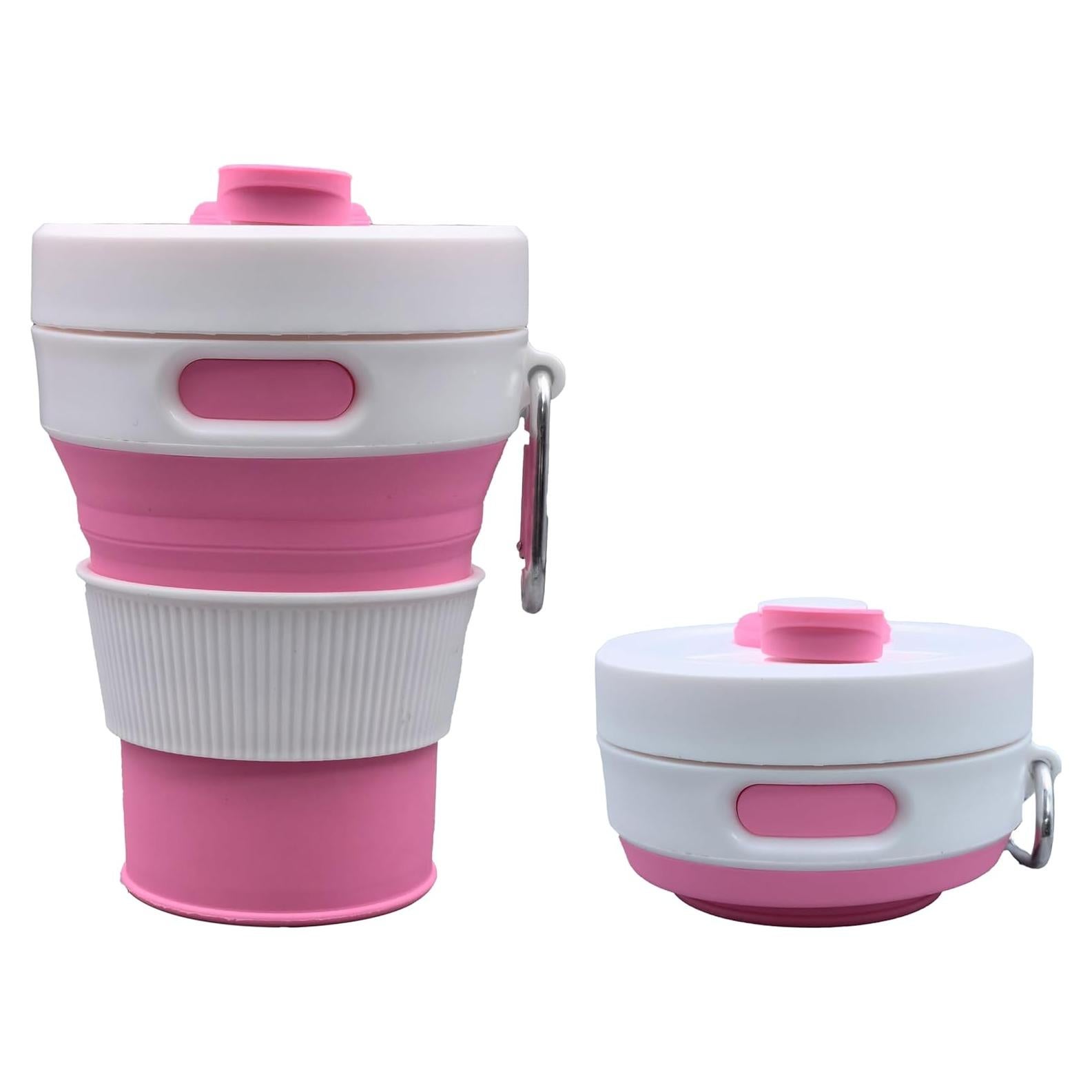Taza de Viaje Plegable JSHYGOUP Rosa 450ml A Prueba de Fugas