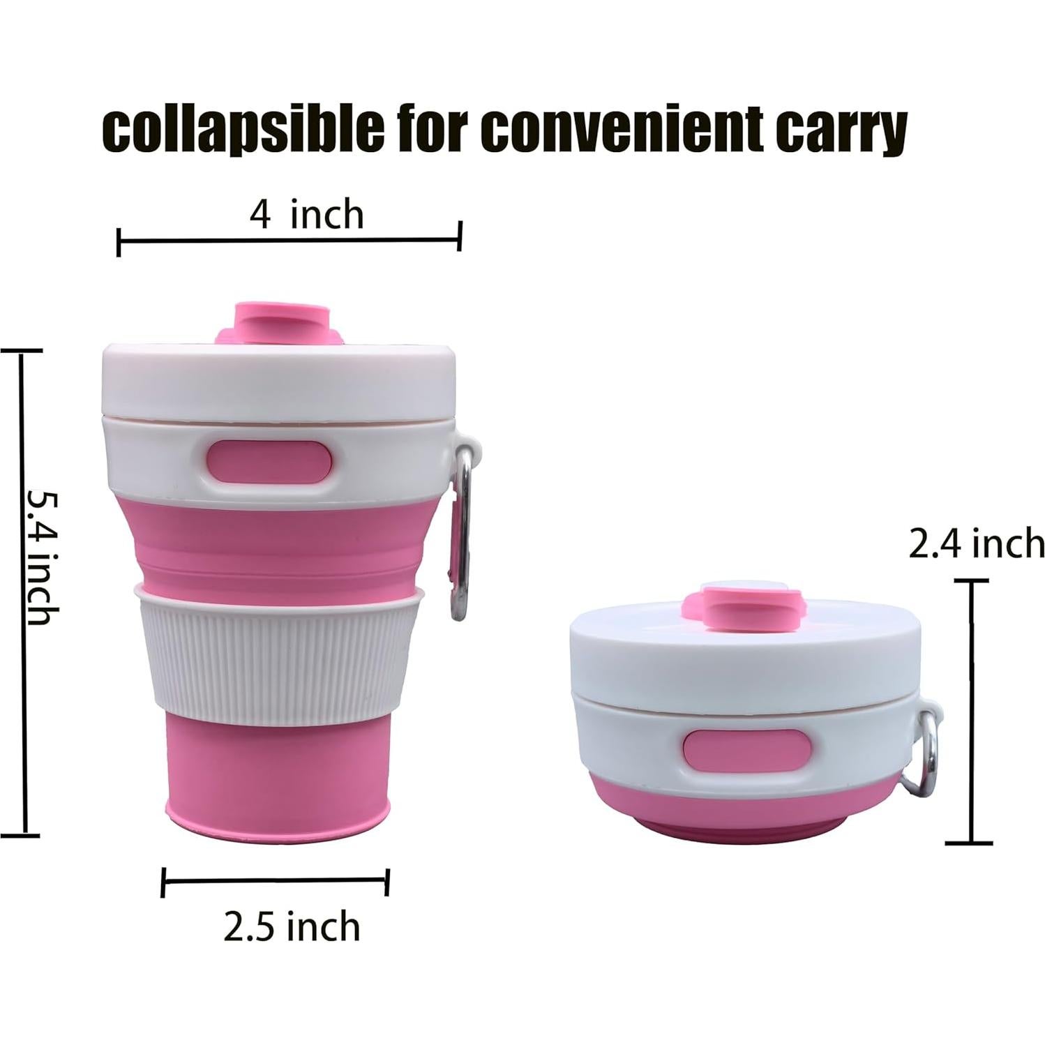 Taza de Viaje Plegable JSHYGOUP Rosa 450ml A Prueba de Fugas