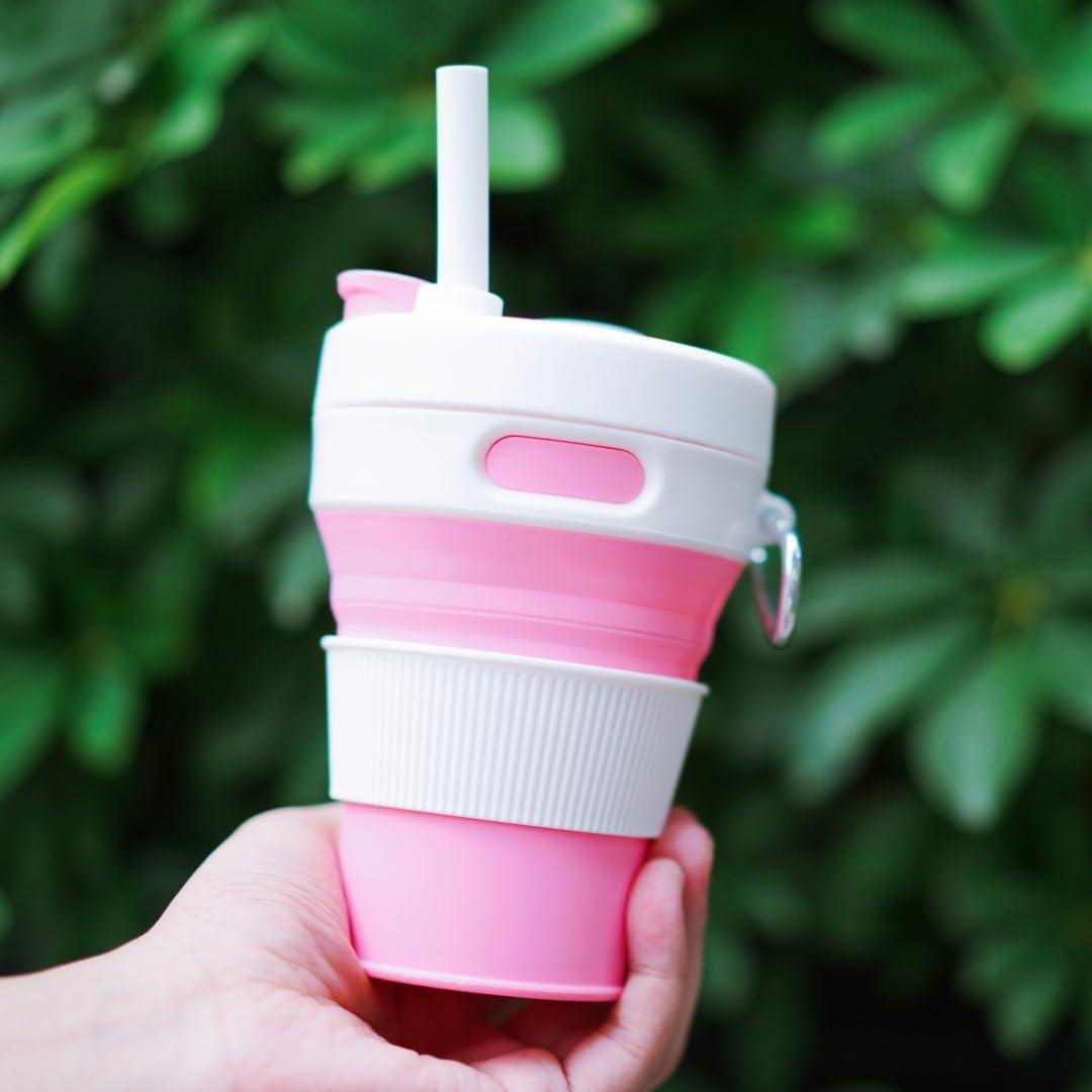 Taza de Viaje Plegable JSHYGOUP Rosa 450ml A Prueba de Fugas