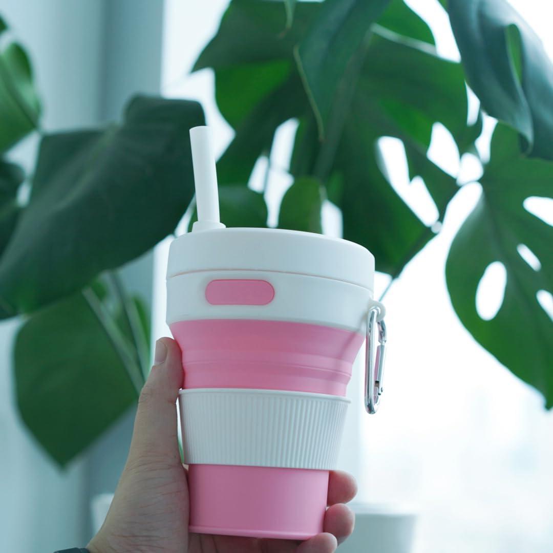 Taza de Viaje Plegable JSHYGOUP Rosa 450ml A Prueba de Fugas