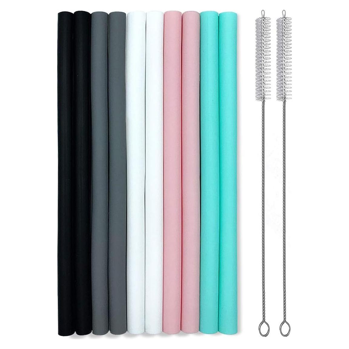 Juego de 10 Pajitas de Silicona Reutilizables CTVB 25cm