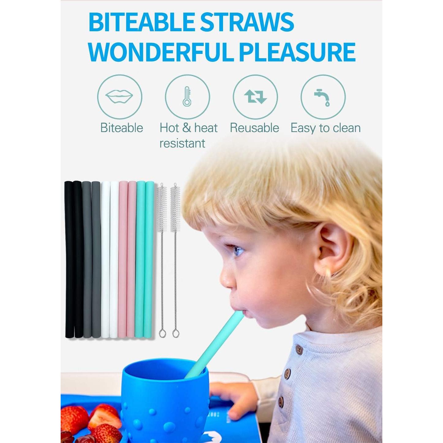 Juego de 10 Pajitas de Silicona Reutilizables CTVB 25cm