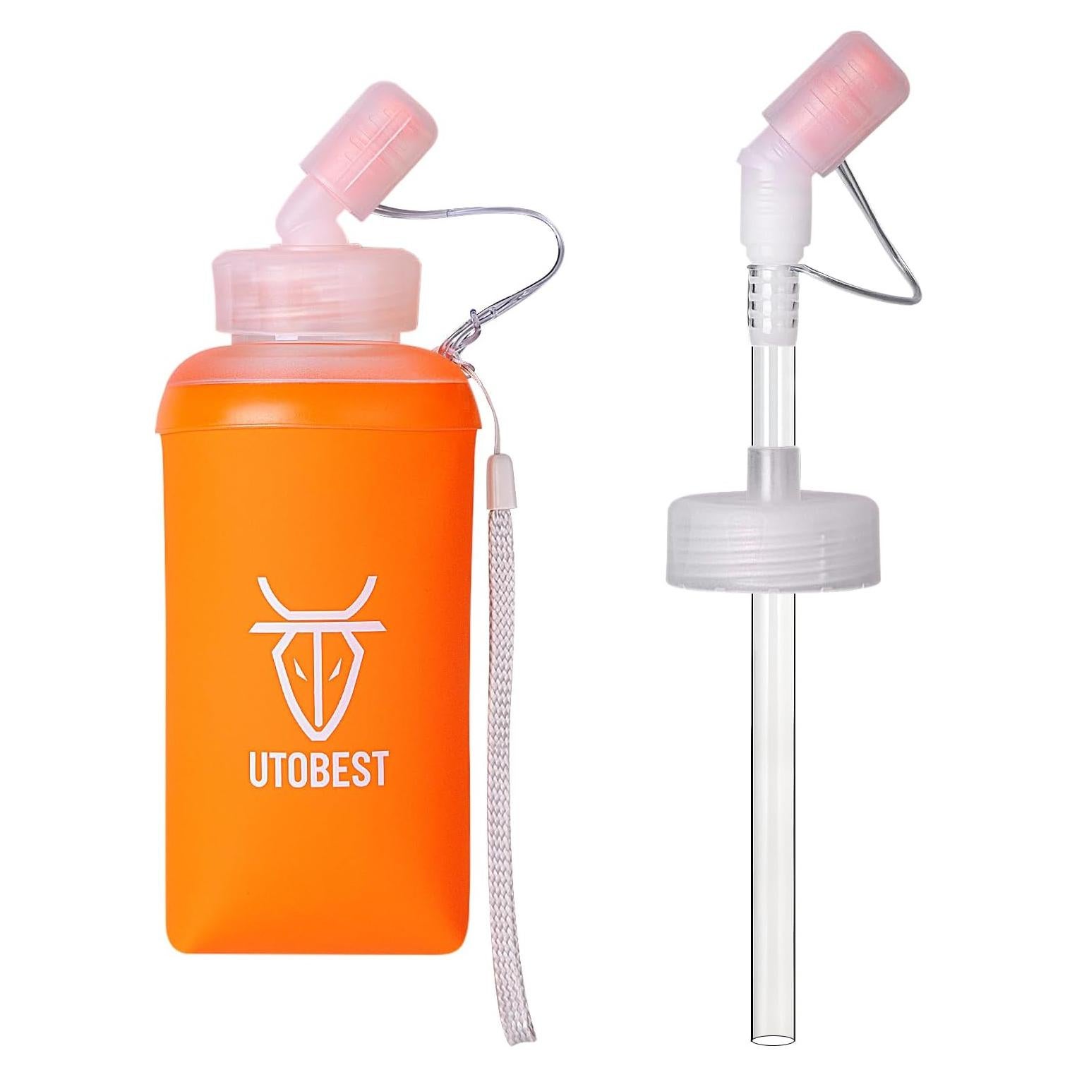 Botella Suave UTOBEST 450ml Plegable con Pajilla Naranja