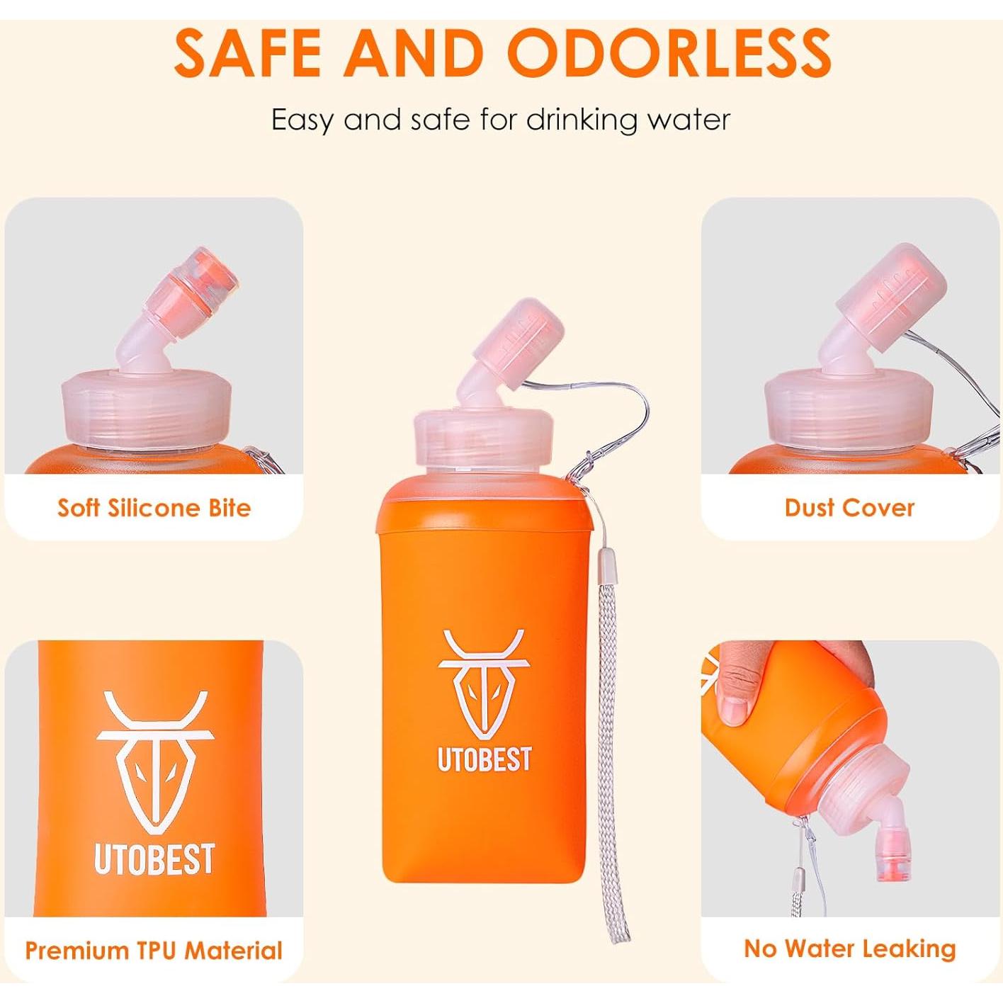Botella Suave UTOBEST 450ml Plegable con Pajilla Naranja