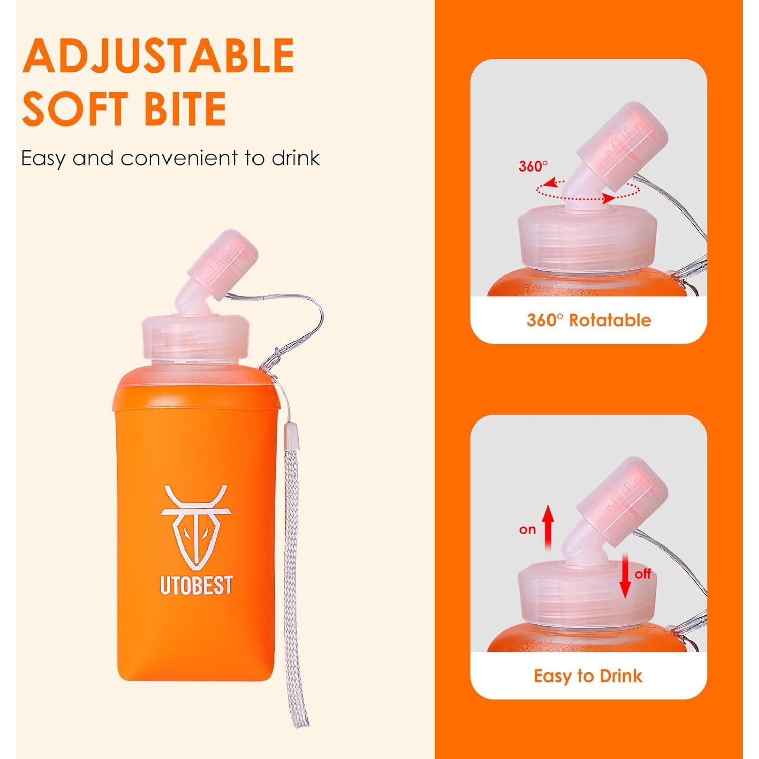 Botella Suave UTOBEST 450ml Plegable con Pajilla Naranja