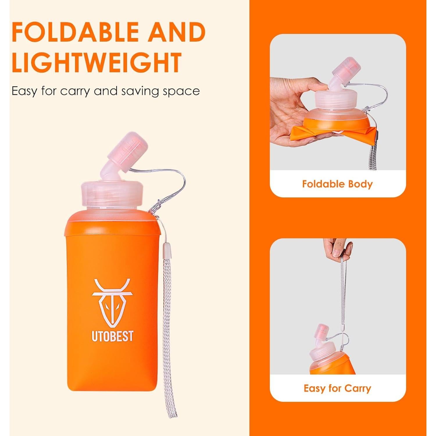 Botella Suave UTOBEST 450ml Plegable con Pajilla Naranja