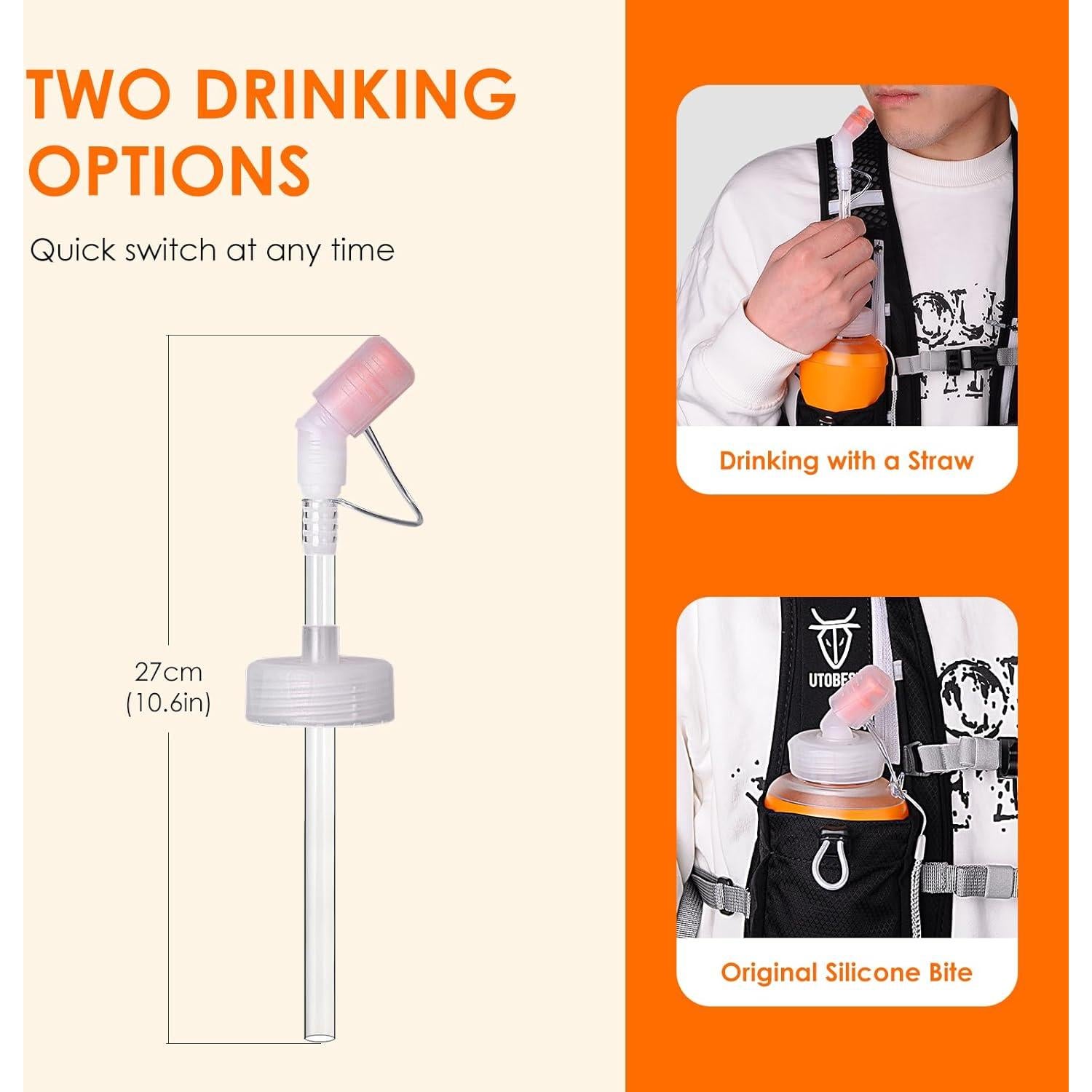 Botella Suave UTOBEST 450ml Plegable con Pajilla Naranja