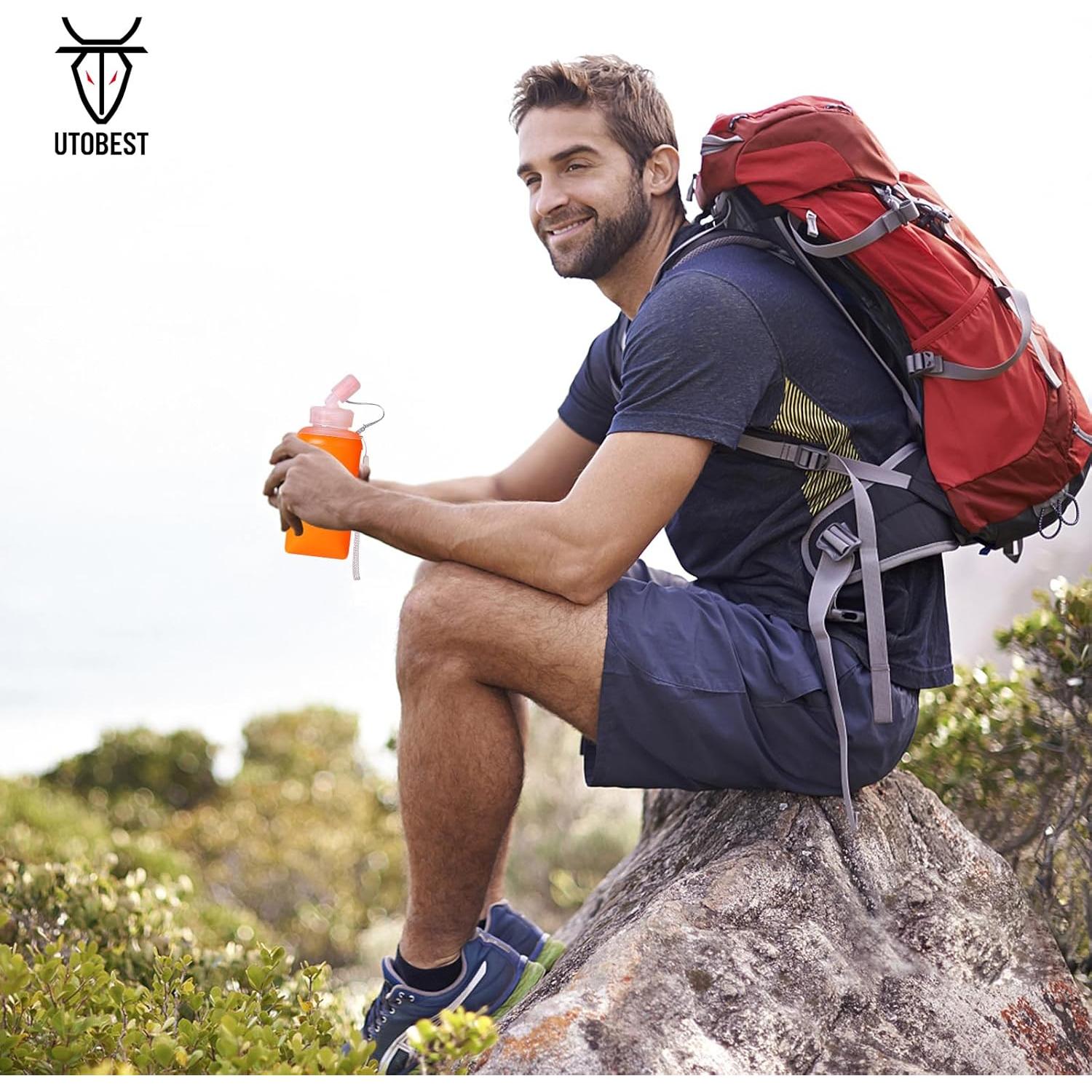 Botella Suave UTOBEST 450ml Plegable con Pajilla Naranja