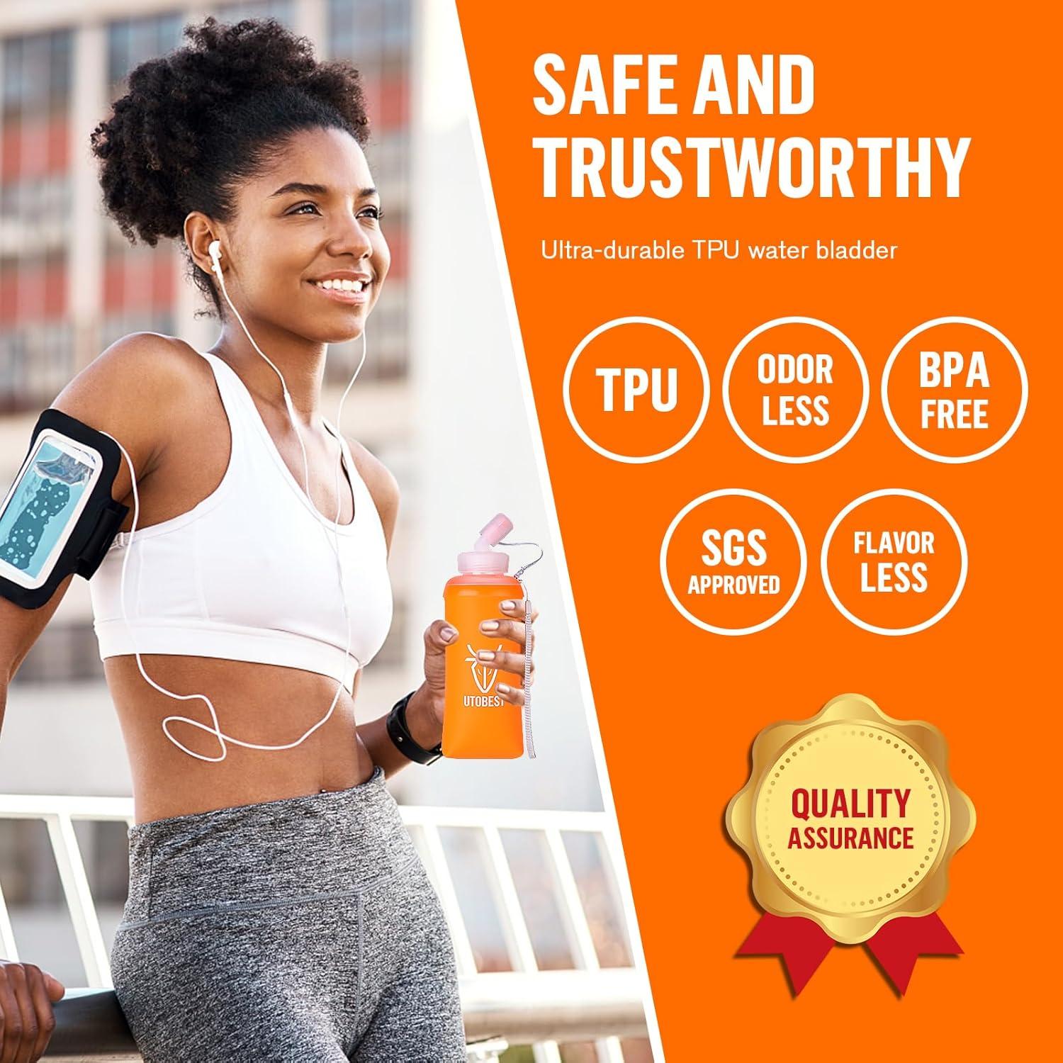 Botella Suave UTOBEST 450ml Plegable con Pajilla Naranja