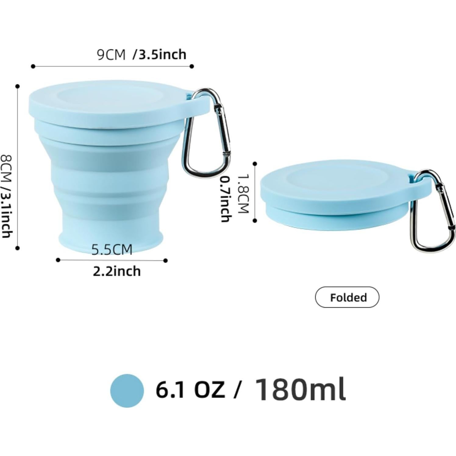 Taza Plegable de Silicona ZPCTECHGO Azul con Gancho 8.9x7.6cm