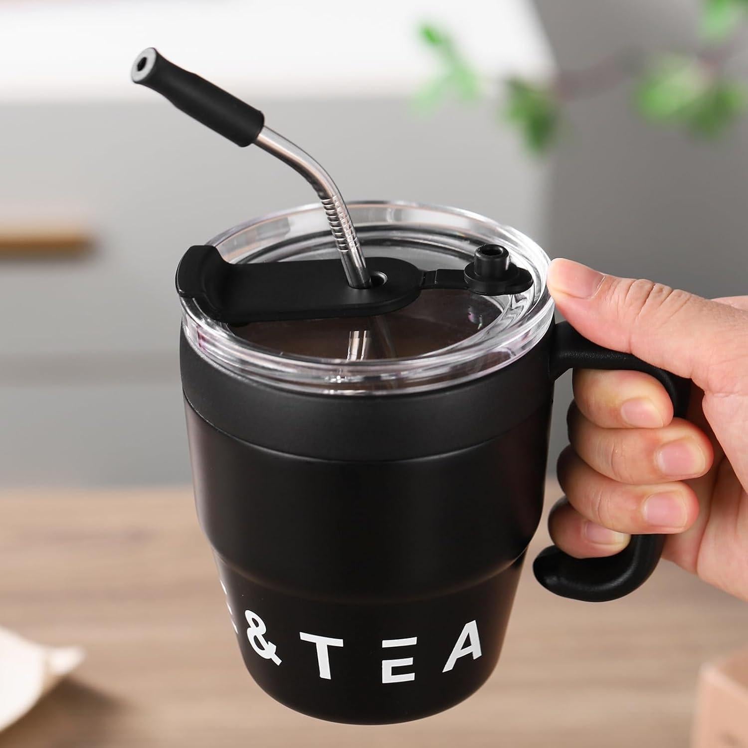 Taza de Café Acero Inoxidable Bincoo 480ML con Popote y Filtro