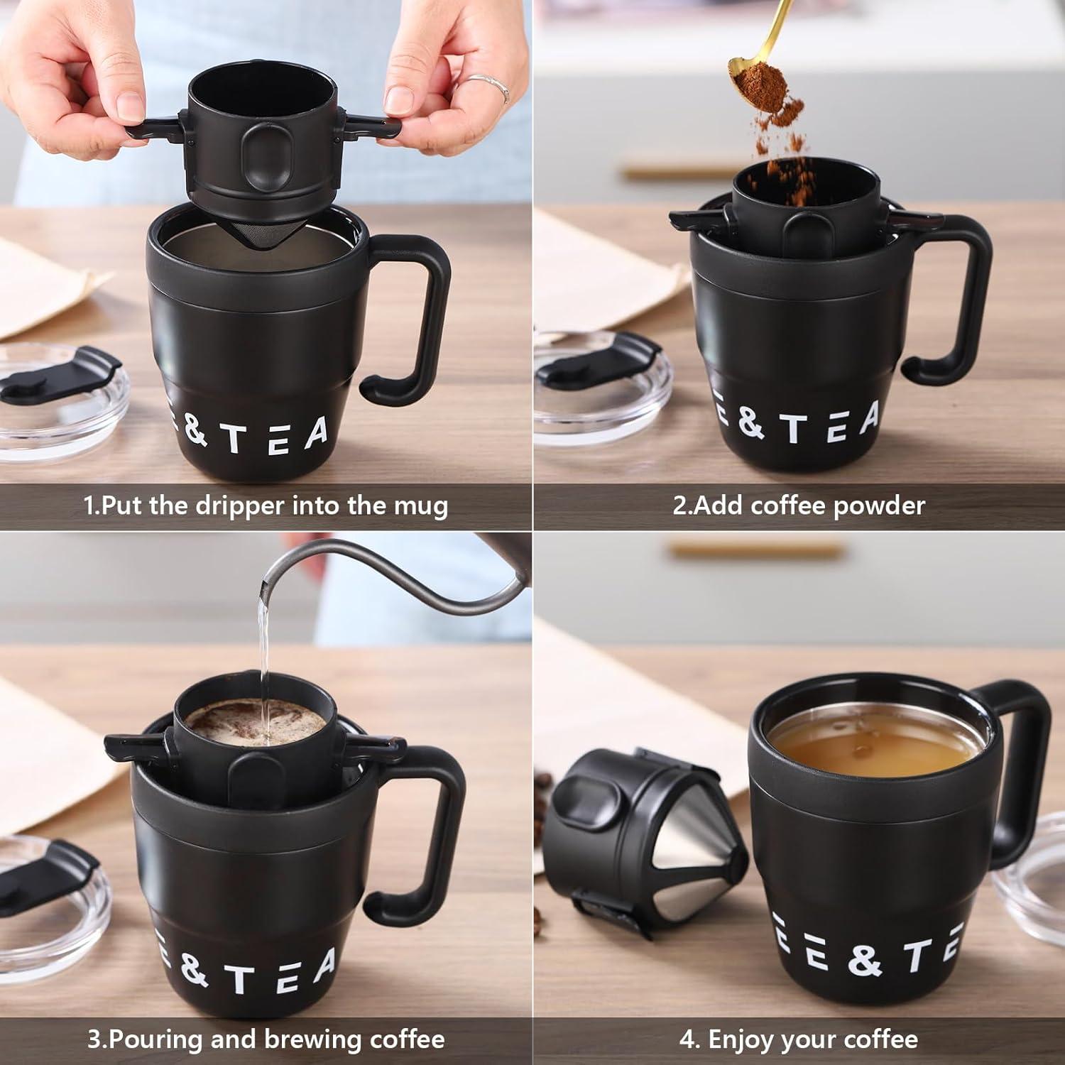 Taza de Café Acero Inoxidable Bincoo 480ML con Popote y Filtro