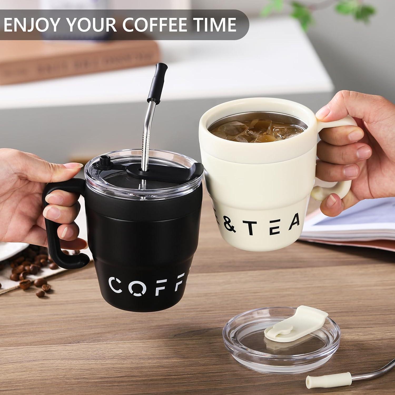 Taza de Café Acero Inoxidable Bincoo 480ML con Popote y Filtro