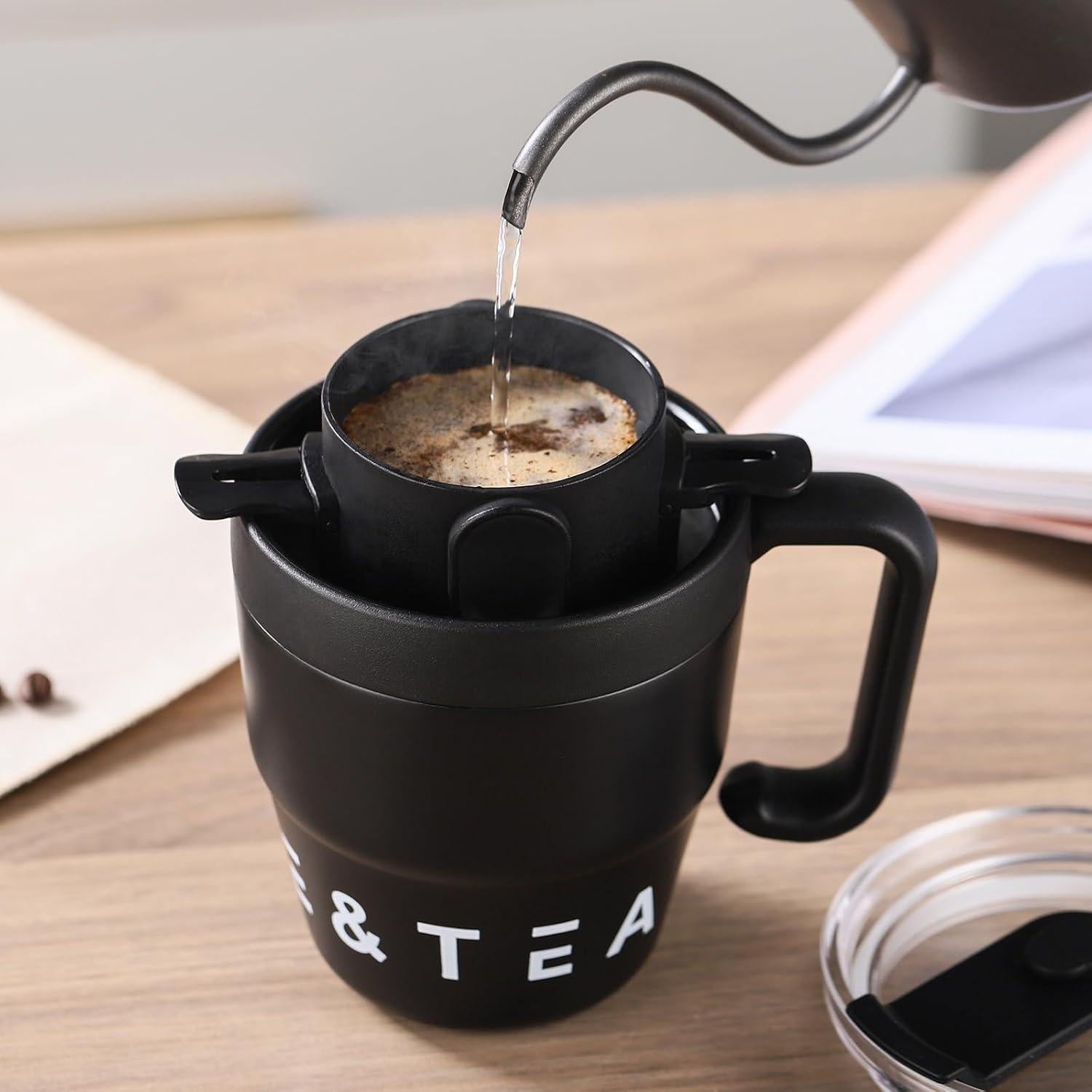 Taza de Café Acero Inoxidable Bincoo 480ML con Popote y Filtro