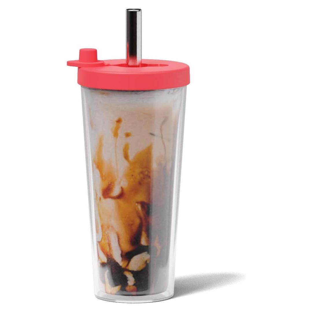 Taza de Boba Reutilizable Dodoko 502 ml Rosa Fucsia con Popote