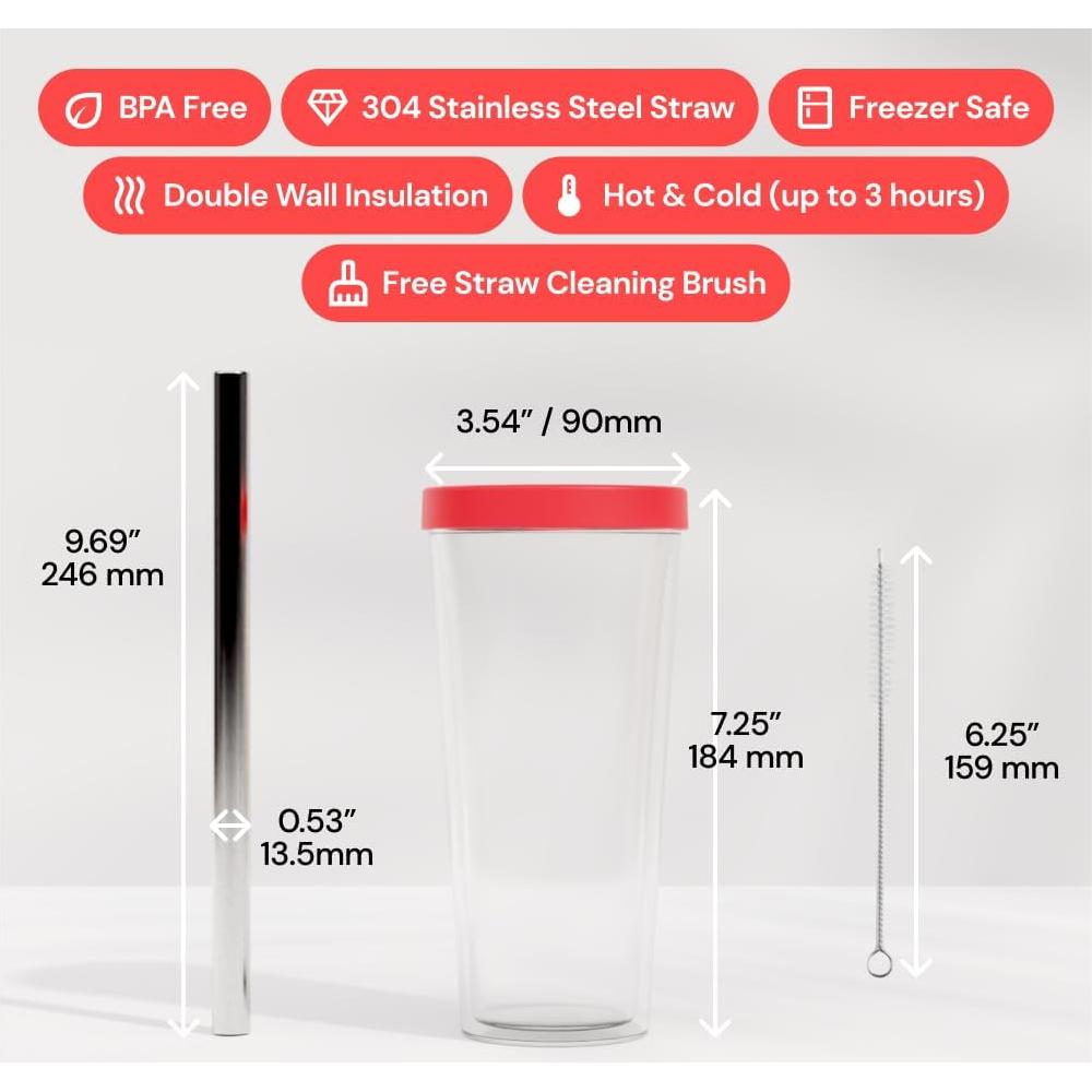 Taza de Boba Reutilizable Dodoko 502 ml Rosa Fucsia con Popote