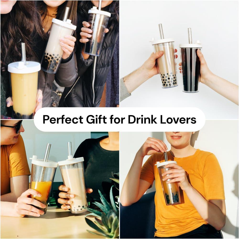 Taza de Boba Reutilizable Dodoko 502 ml Rosa Fucsia con Popote