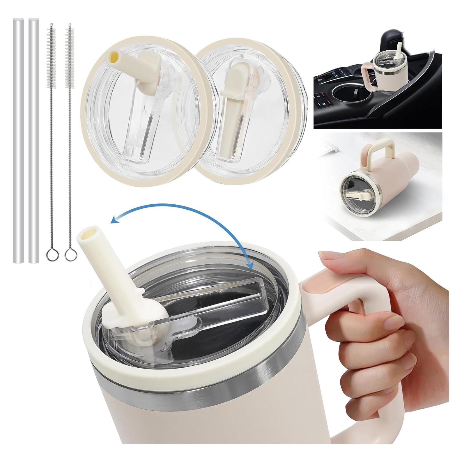 Tapa a Prueba de Fugas con Popote Plegable Pispoer 40 oz Crema