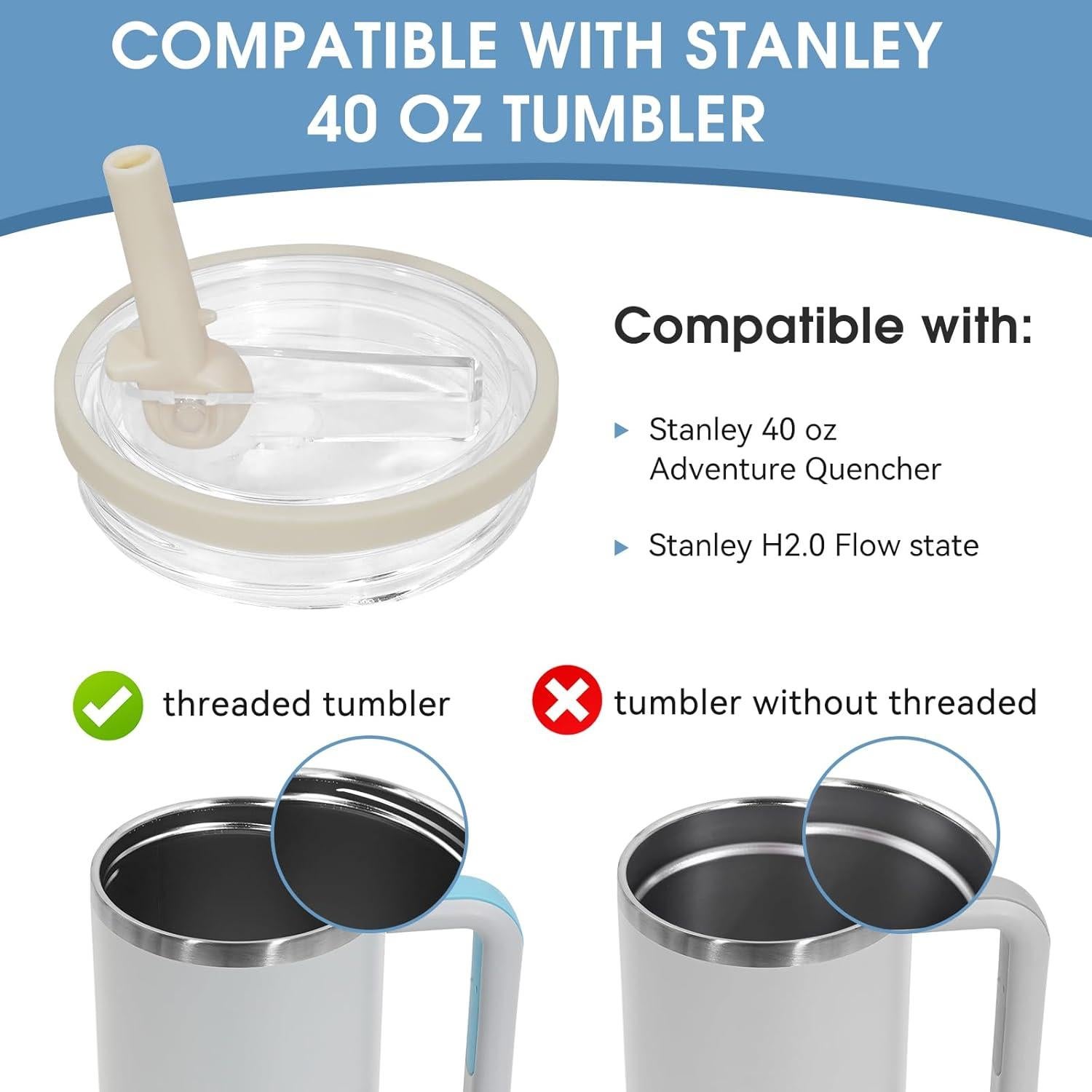 Tapa a Prueba de Fugas con Popote Plegable Pispoer 40 oz Crema