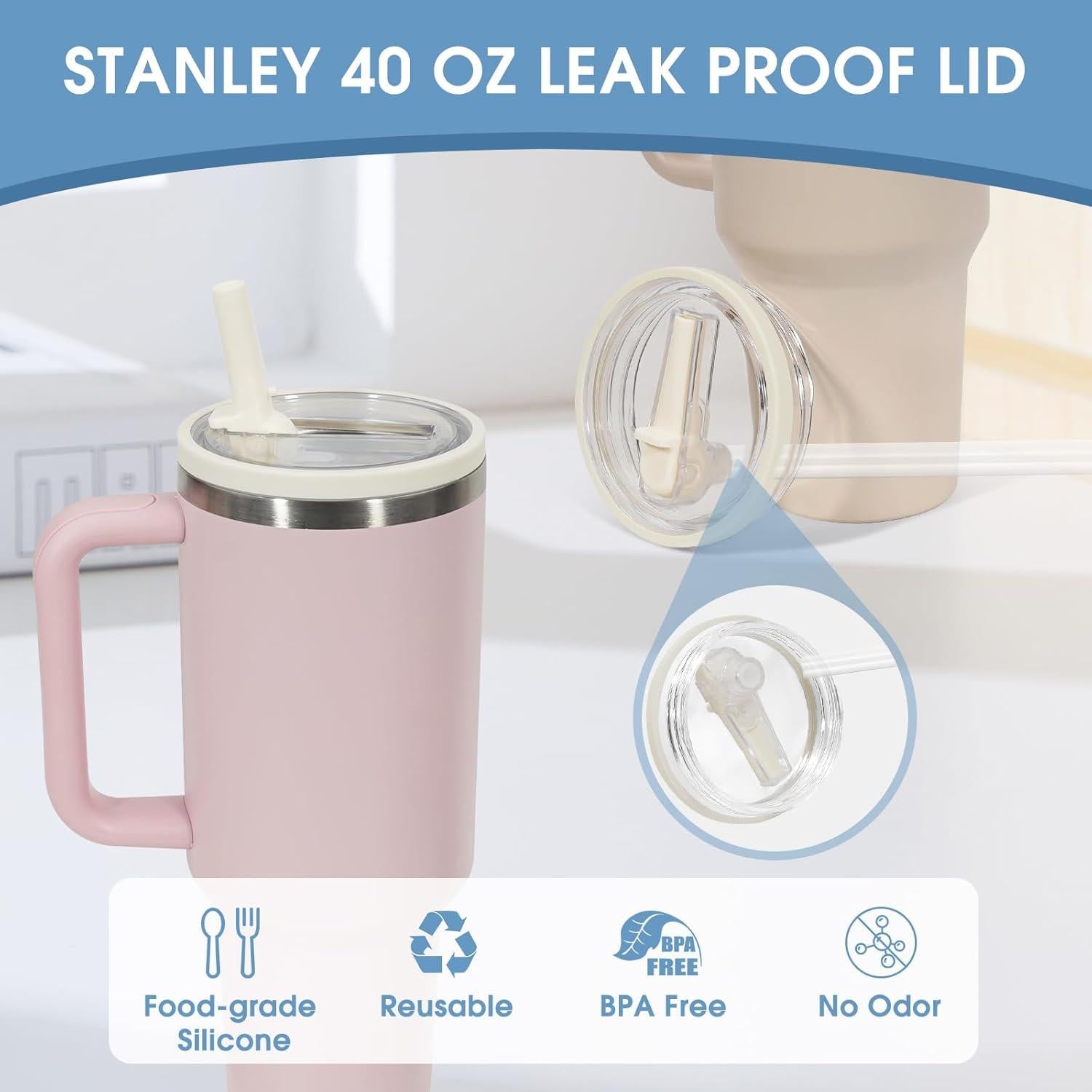 Tapa a Prueba de Fugas con Popote Plegable Pispoer 40 oz Crema