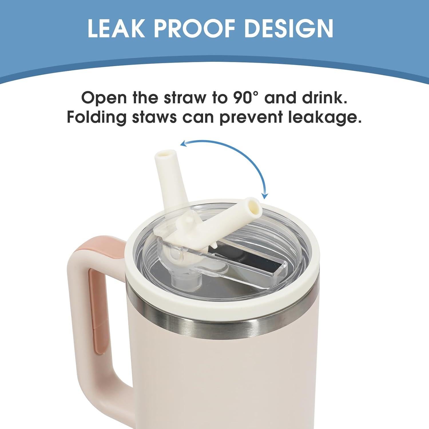 Tapa a Prueba de Fugas con Popote Plegable Pispoer 40 oz Crema