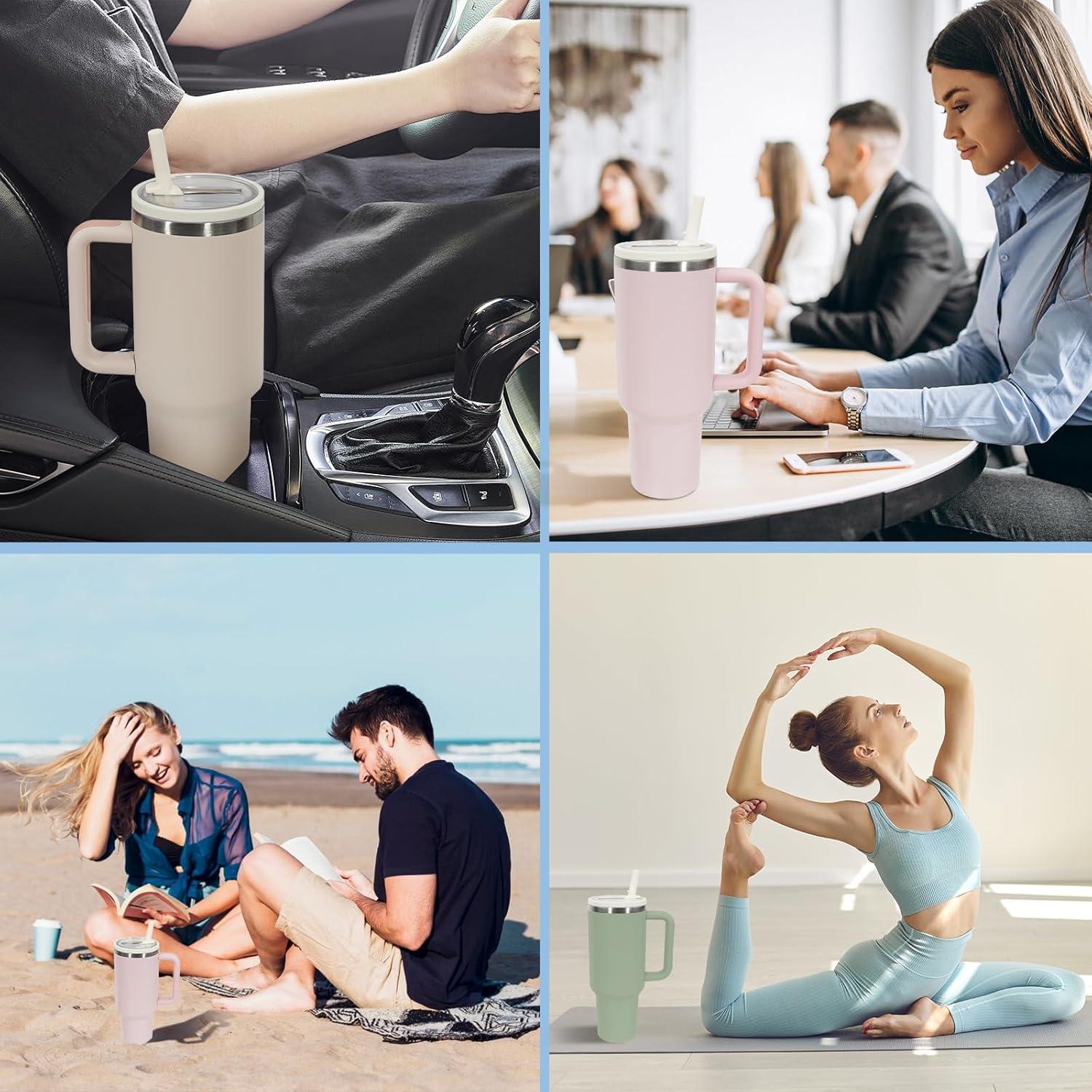 Tapa a Prueba de Fugas con Popote Plegable Pispoer 40 oz Crema